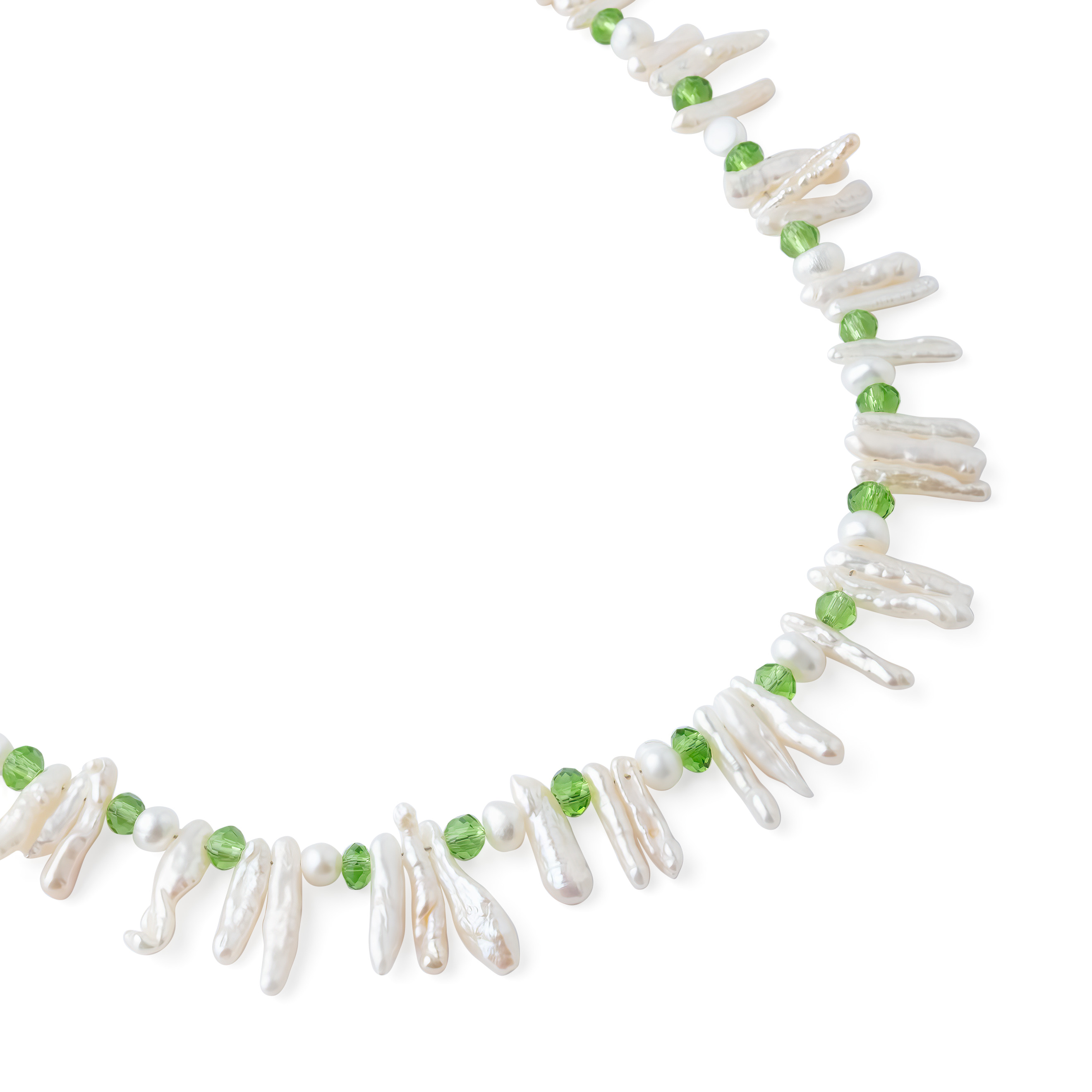 Choker with glass elements and Greeny pearls
