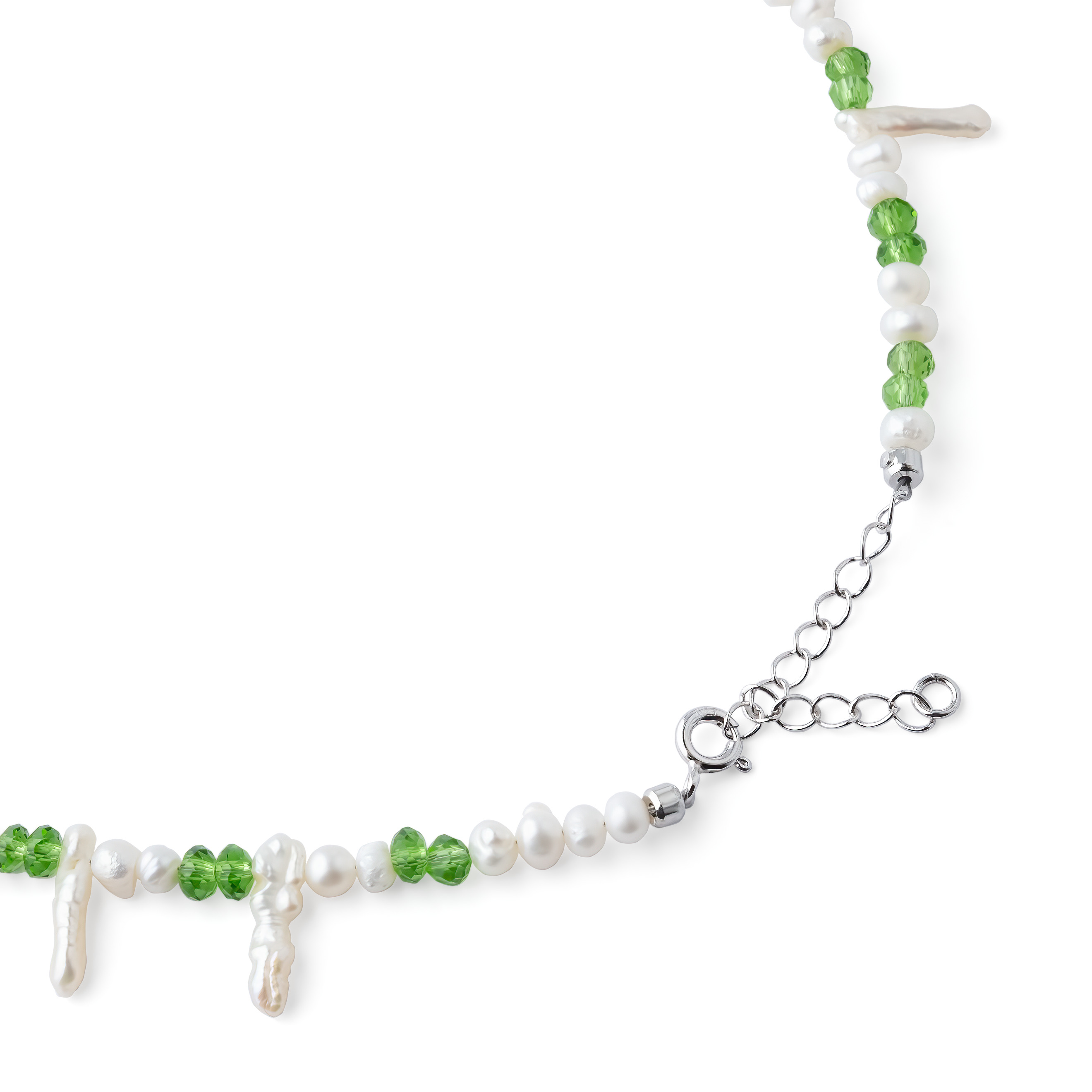 Choker with glass elements and Greeny pearls
