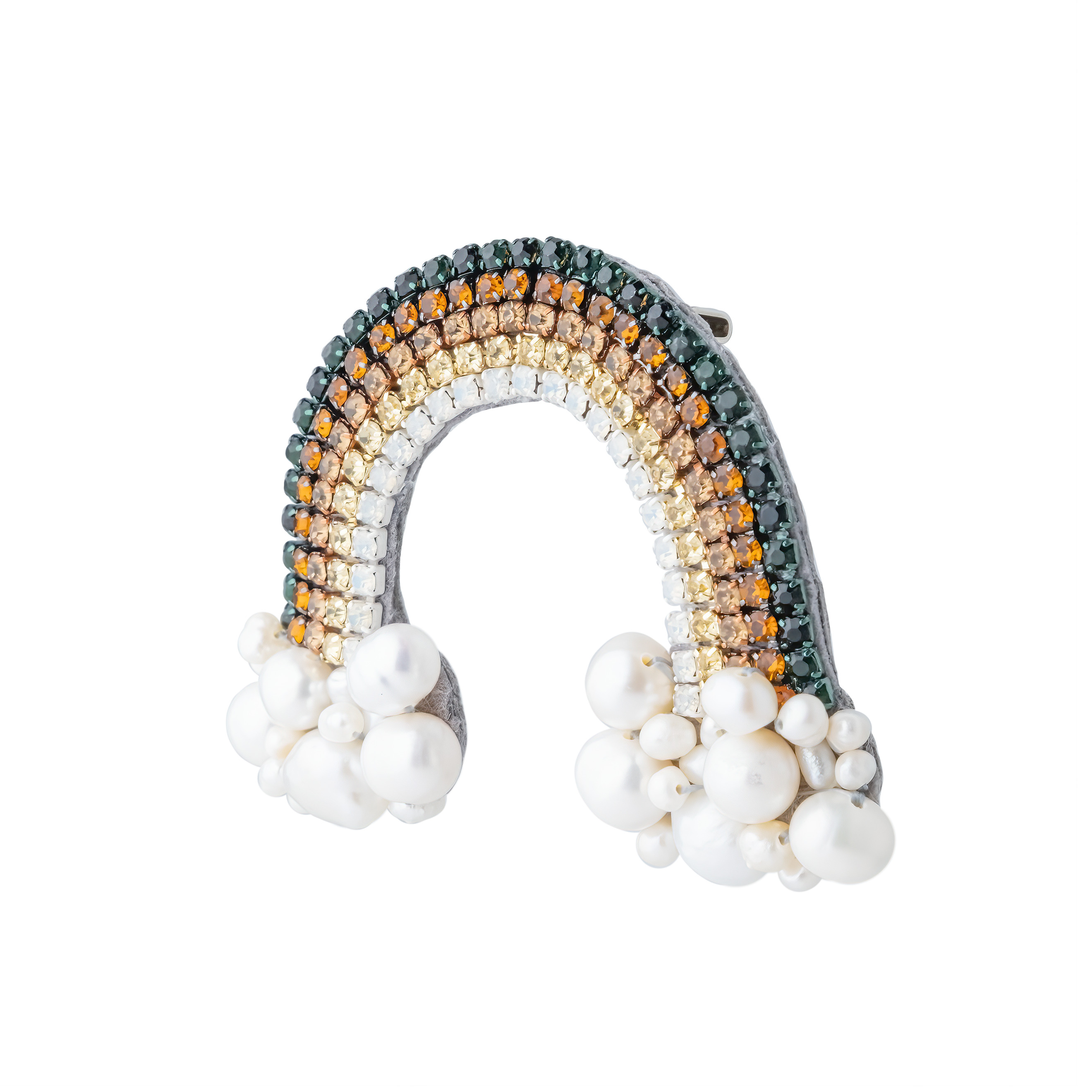 Embroidered Rainbow Brooch with Rainbow Pearls