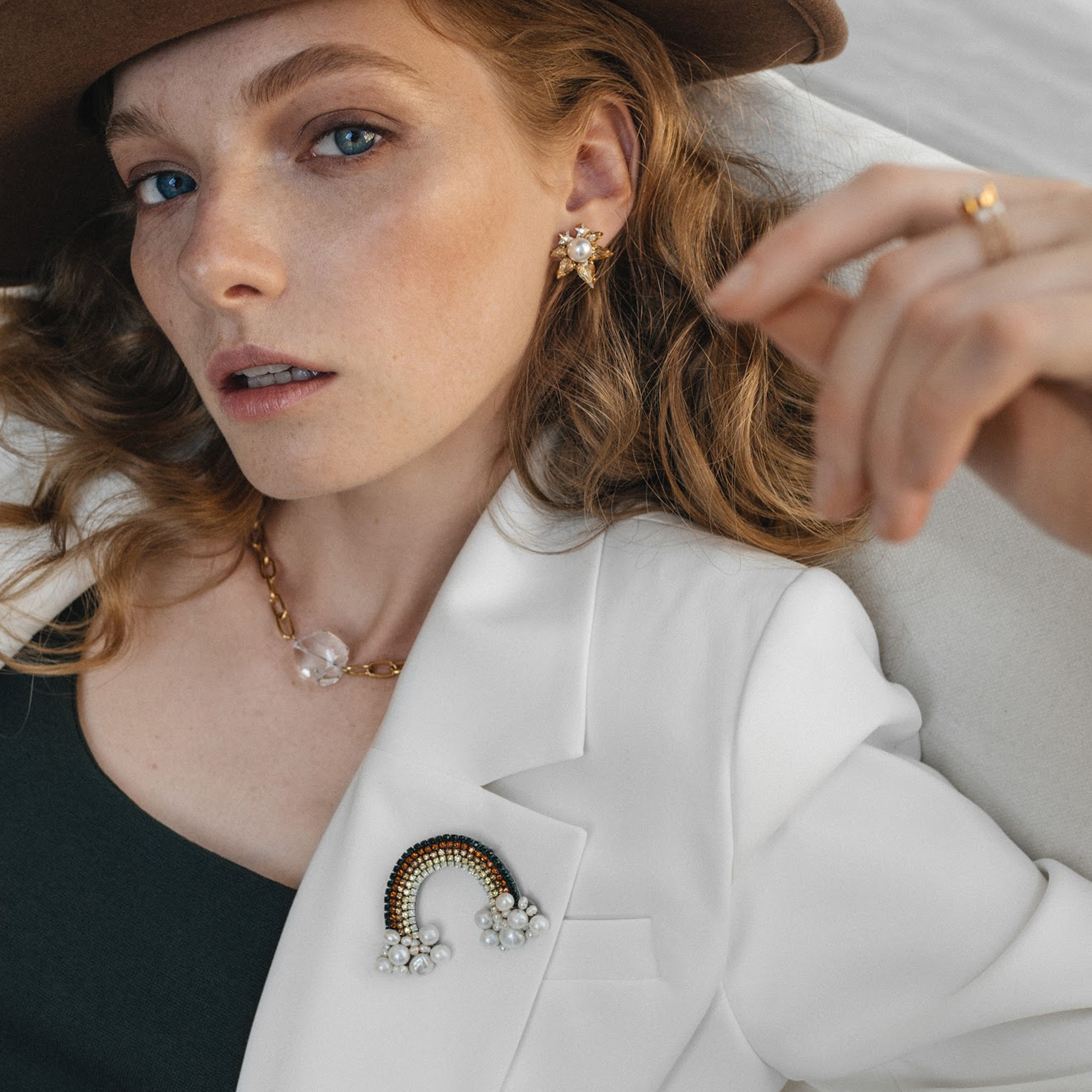 Embroidered Rainbow Brooch with Rainbow Pearls