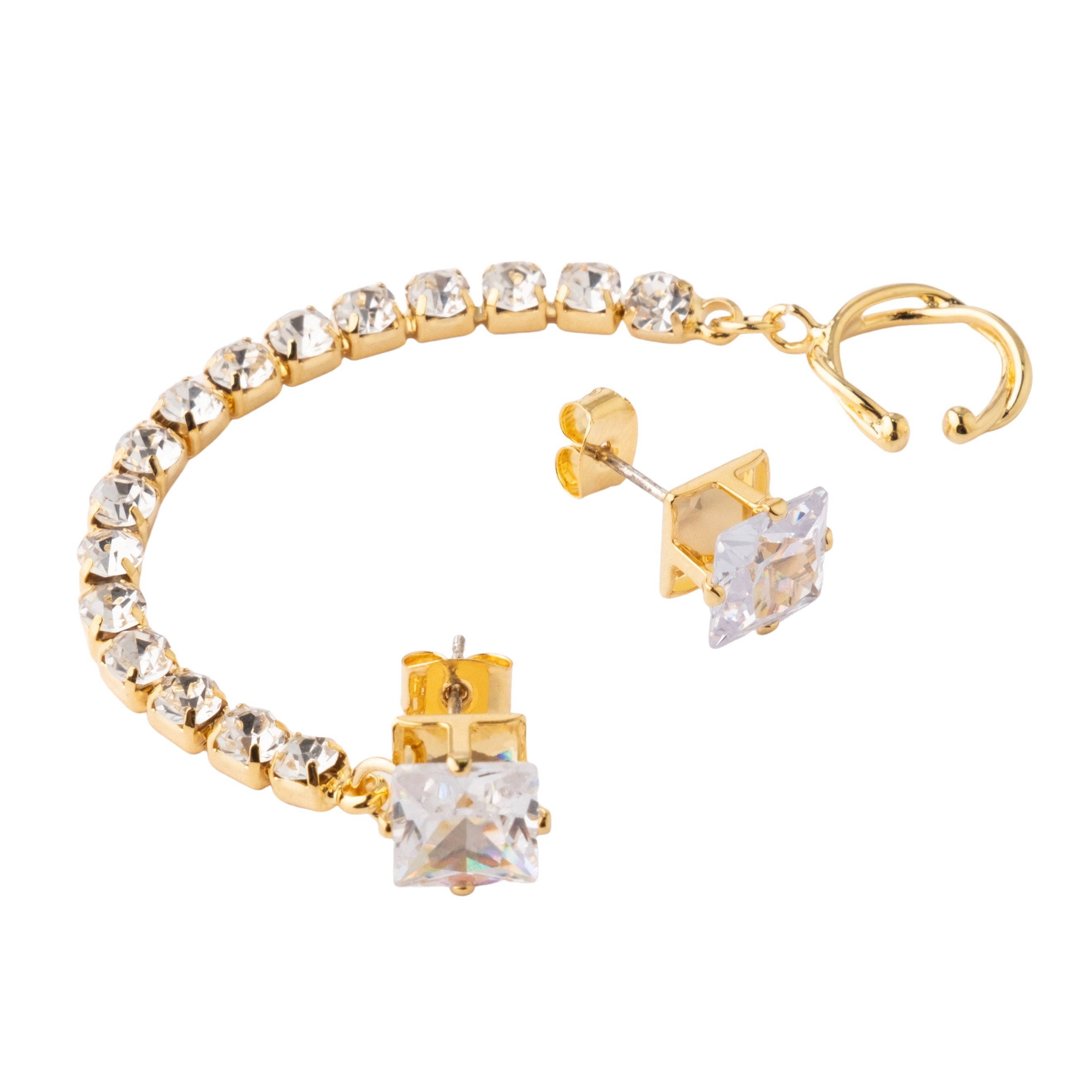 stud earrings with crystals and a cuff pendant