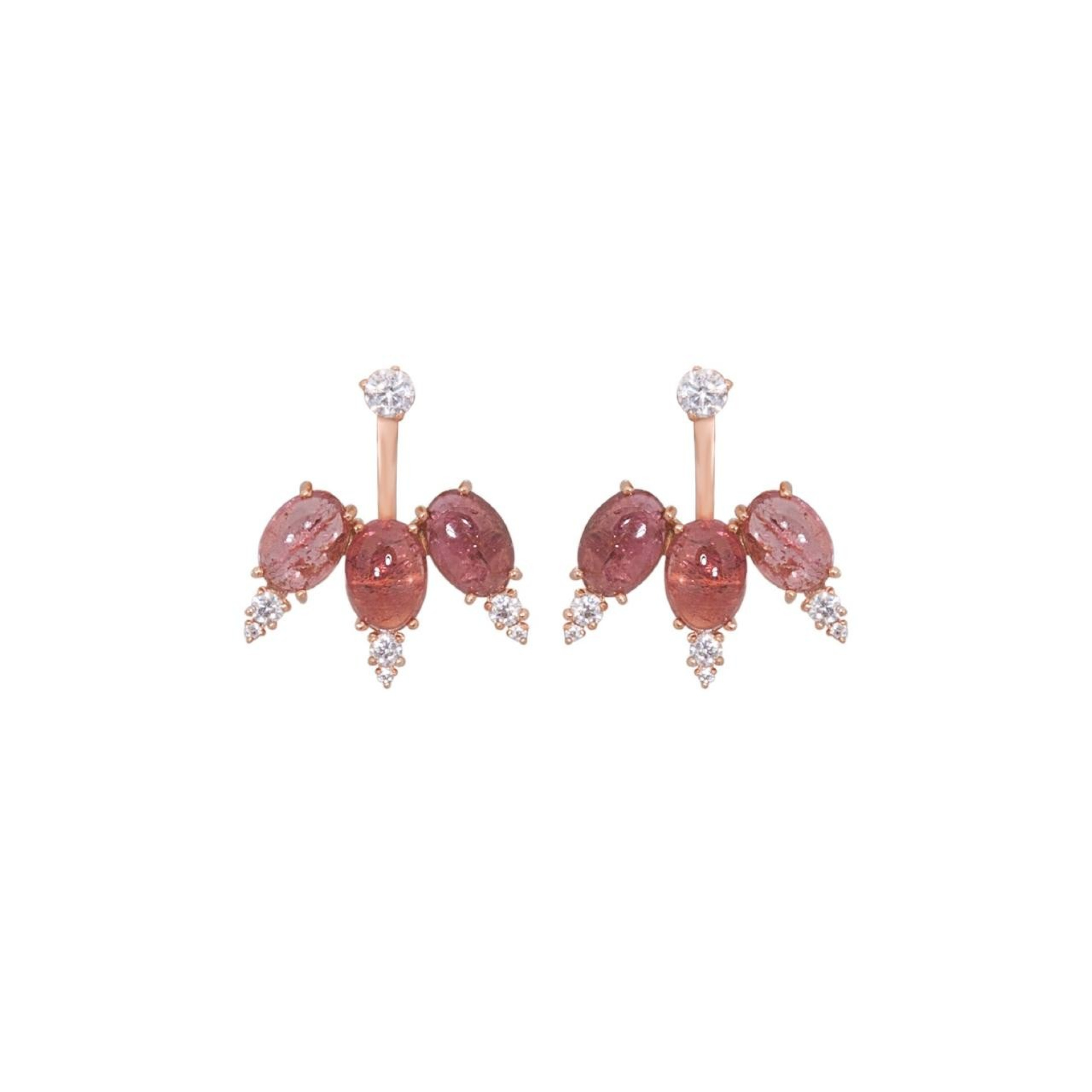 Gold-plated jacket earrings with pink tourmalines