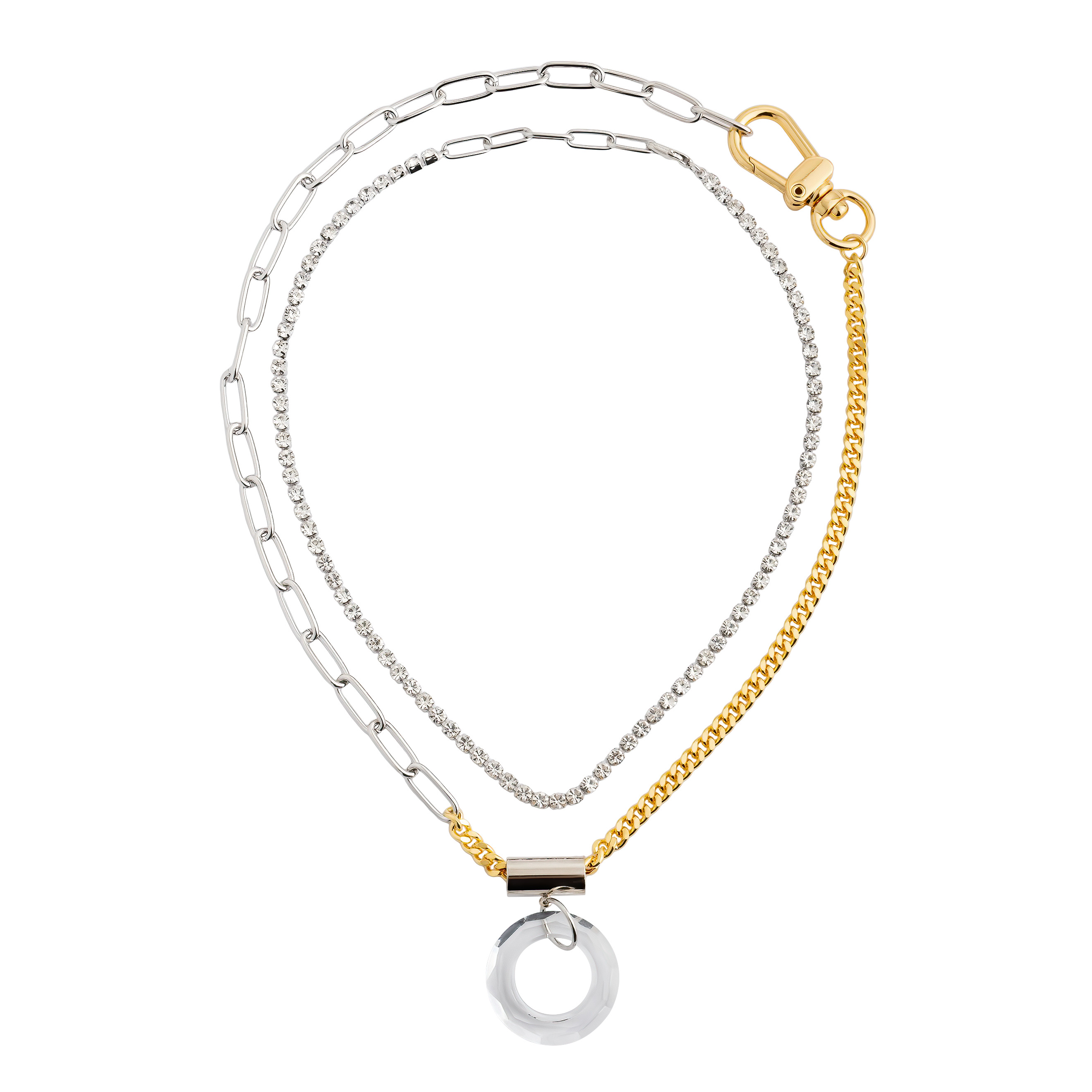 Double Bicolor Chain Necklace with silver Pendant