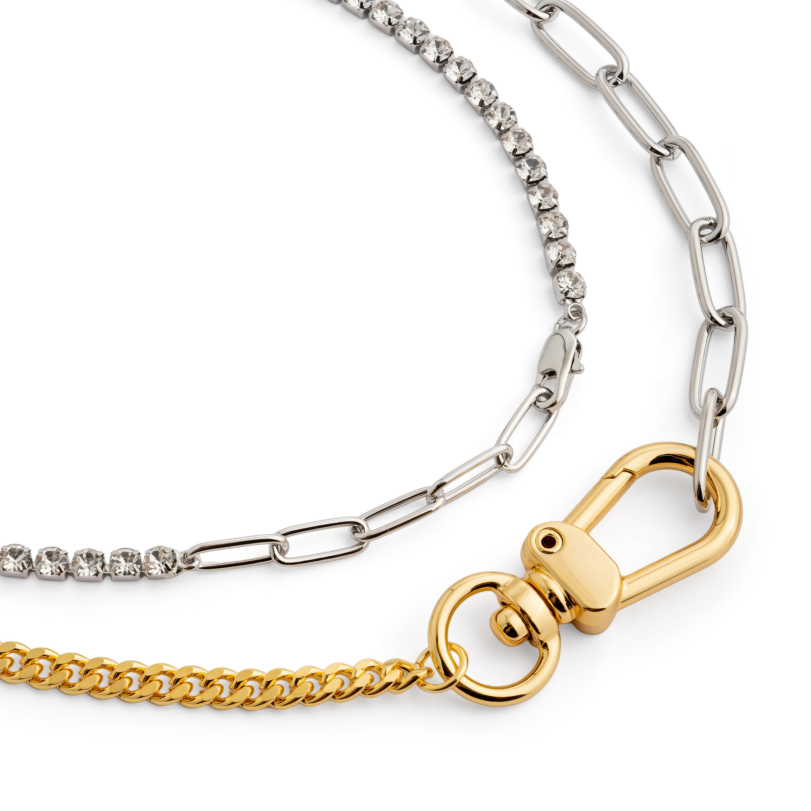Double Bicolor Chain Necklace with silver Pendant