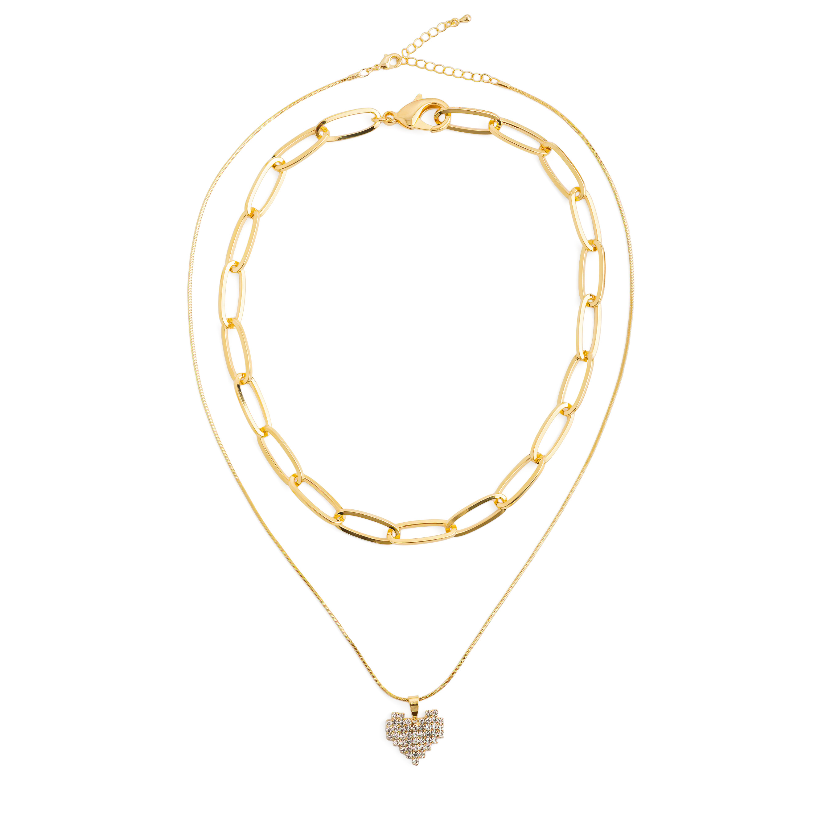 Double necklace with a heart pendant on a snake chain