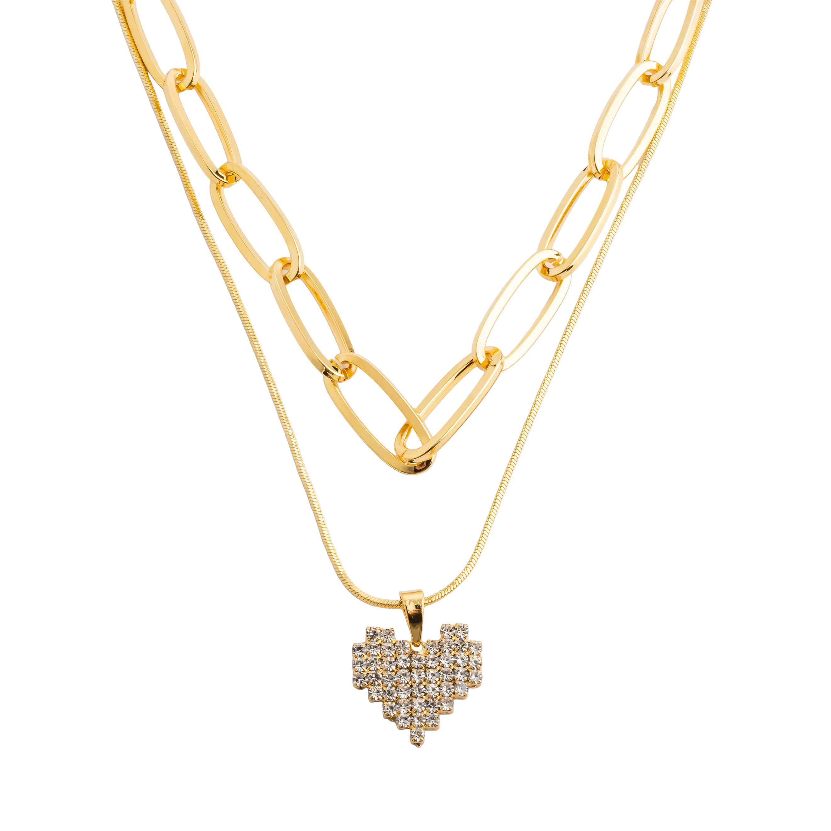 Double necklace with a heart pendant on a snake chain