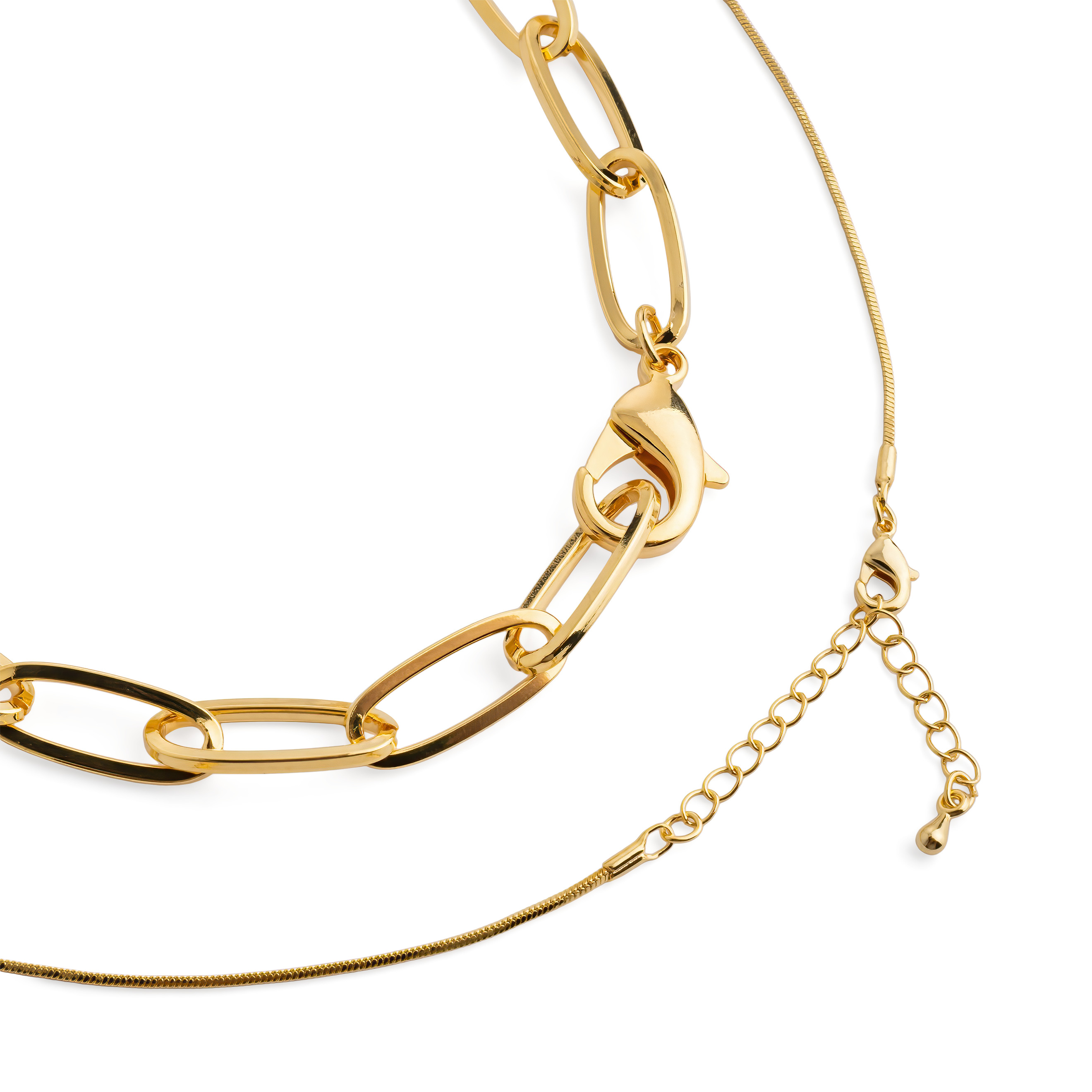 Double necklace with a heart pendant on a snake chain