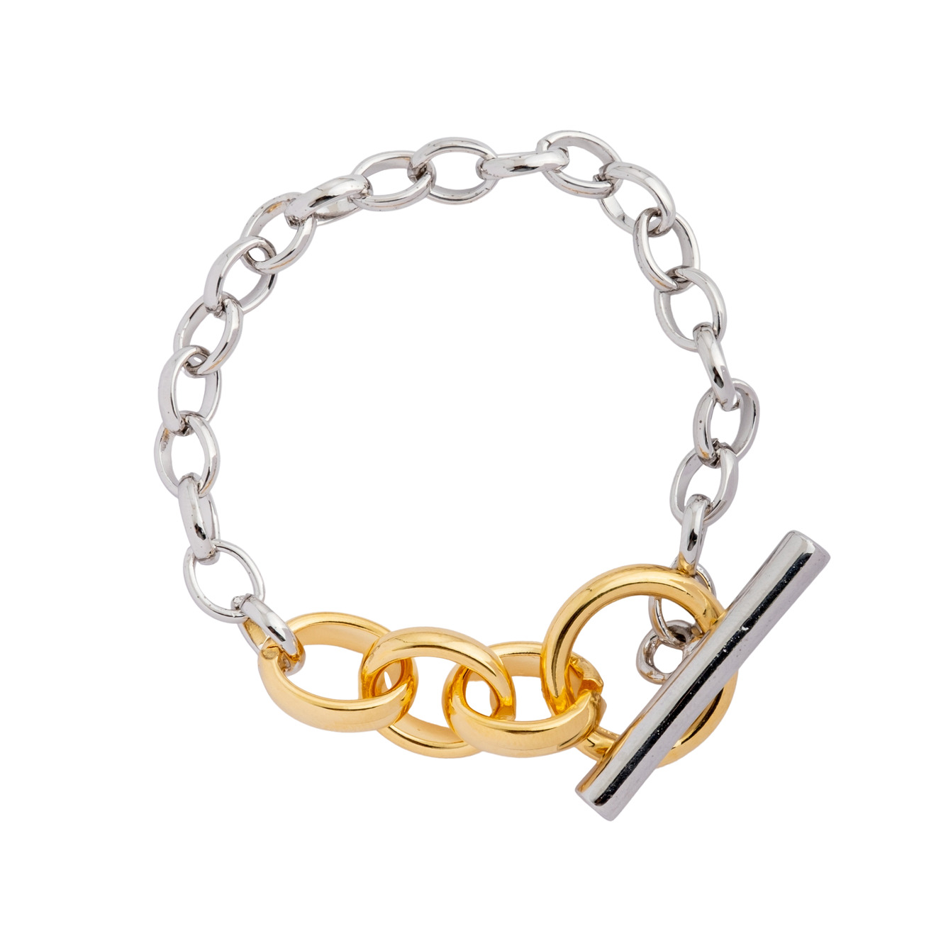 цена Aqua Серебристый браслет-цепь с золотистым замком