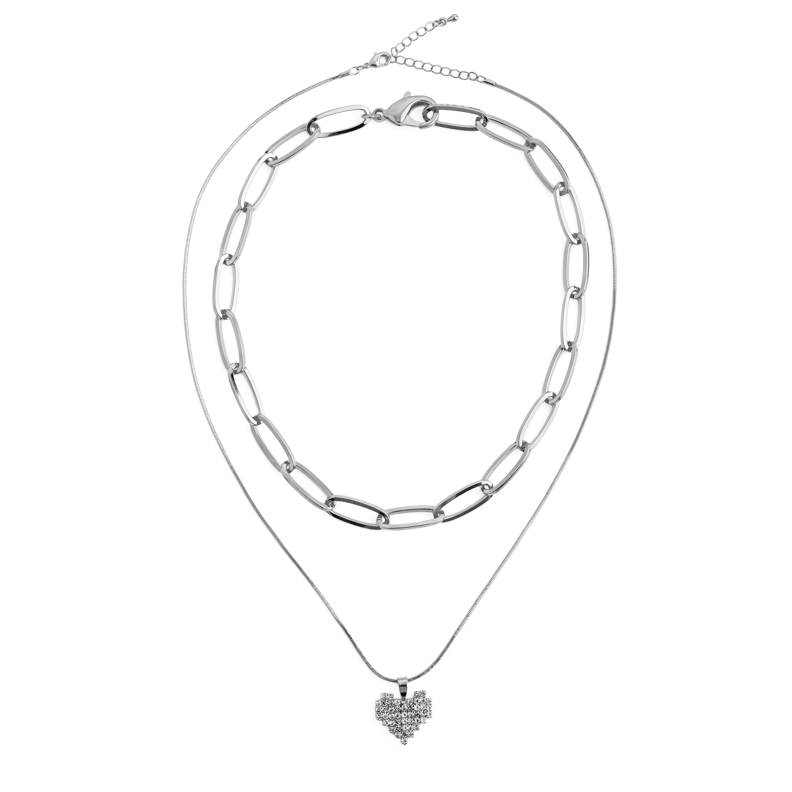 Double  necklace with a heart pendant on a snake chain