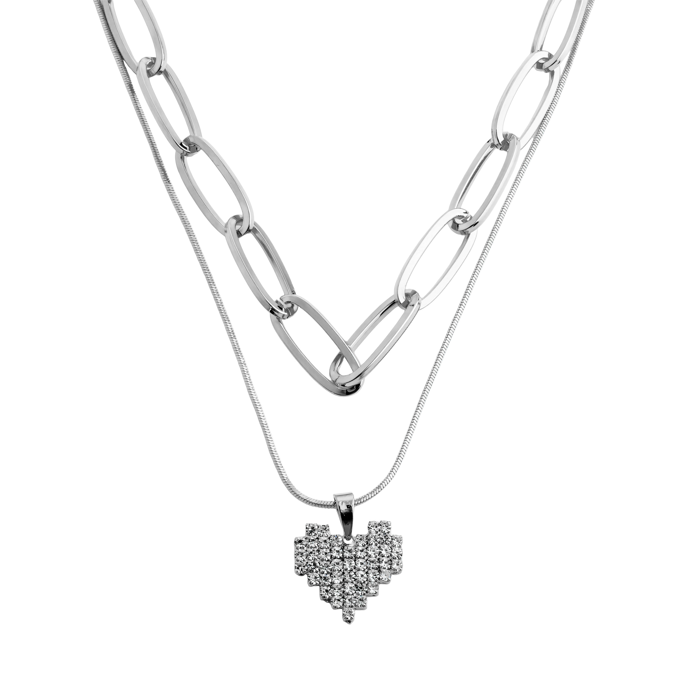 Double  necklace with a heart pendant on a snake chain