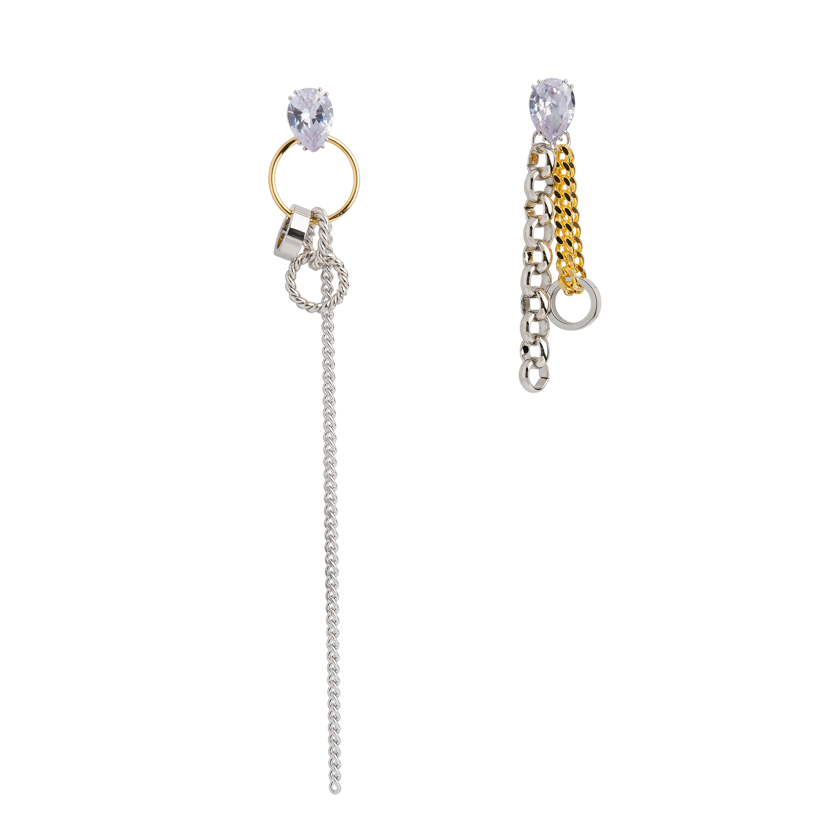 Silver Asymmetric Crystal Chain Earrings