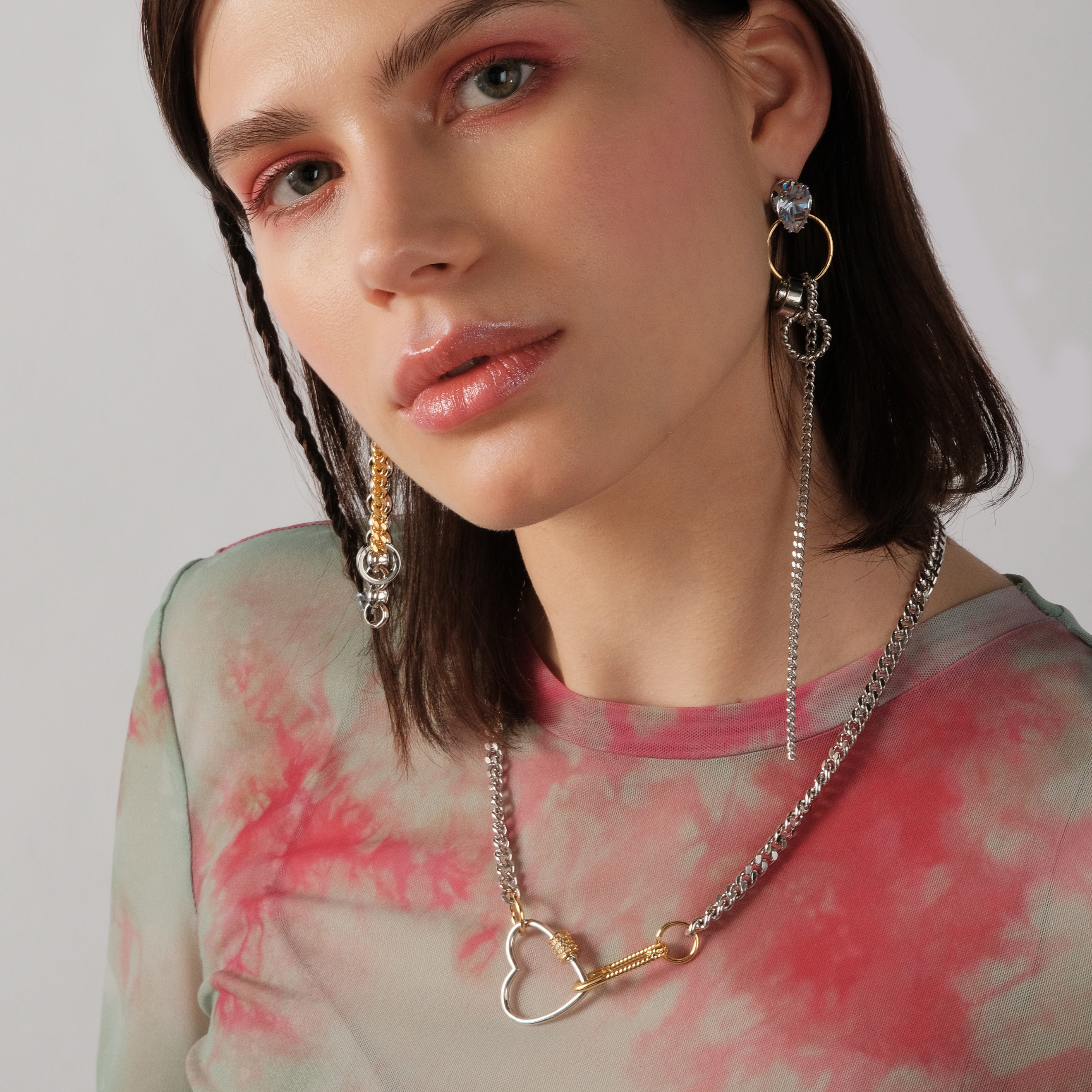 Silver Asymmetric Crystal Chain Earrings