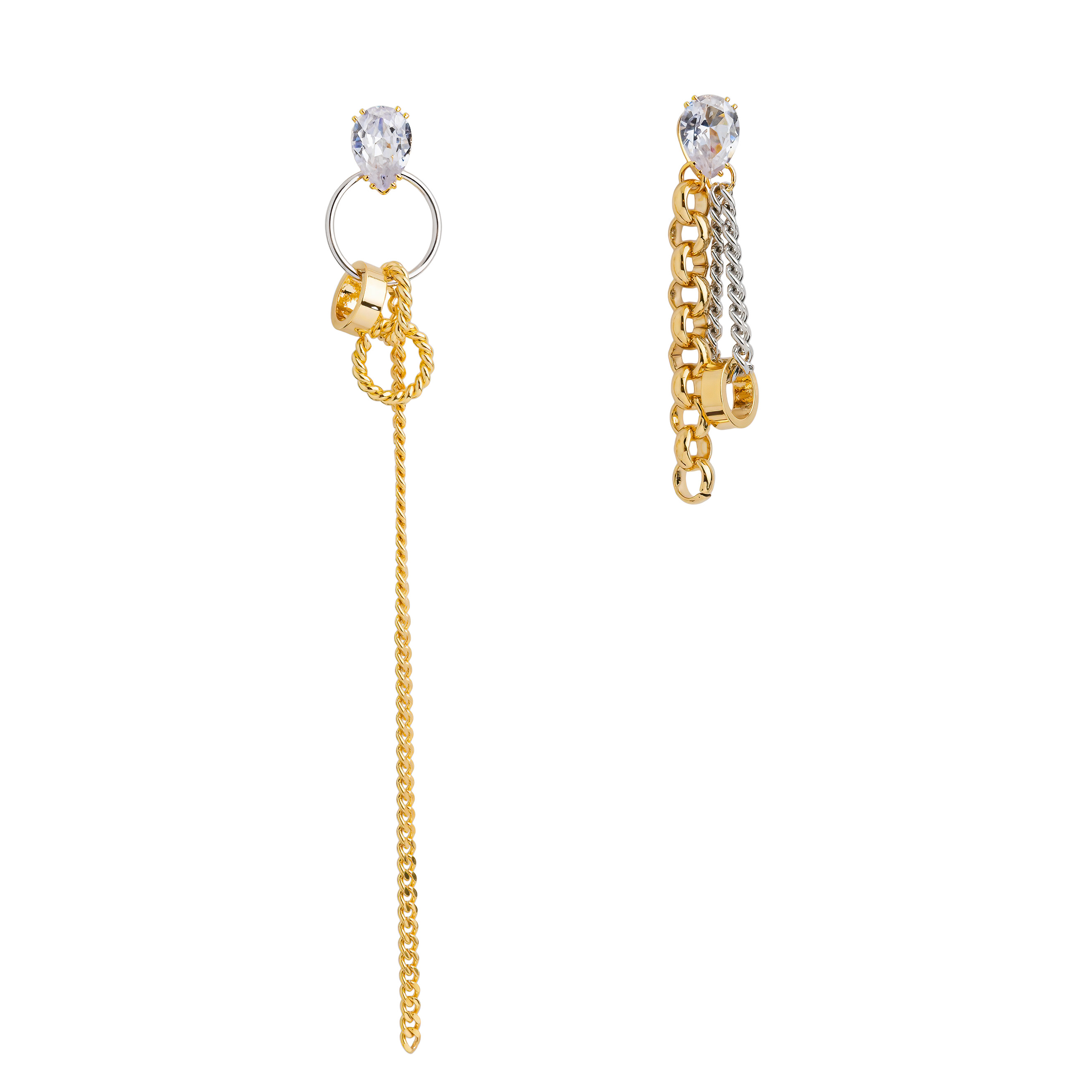 Gold Asymmetric Crystal Chain Earrings