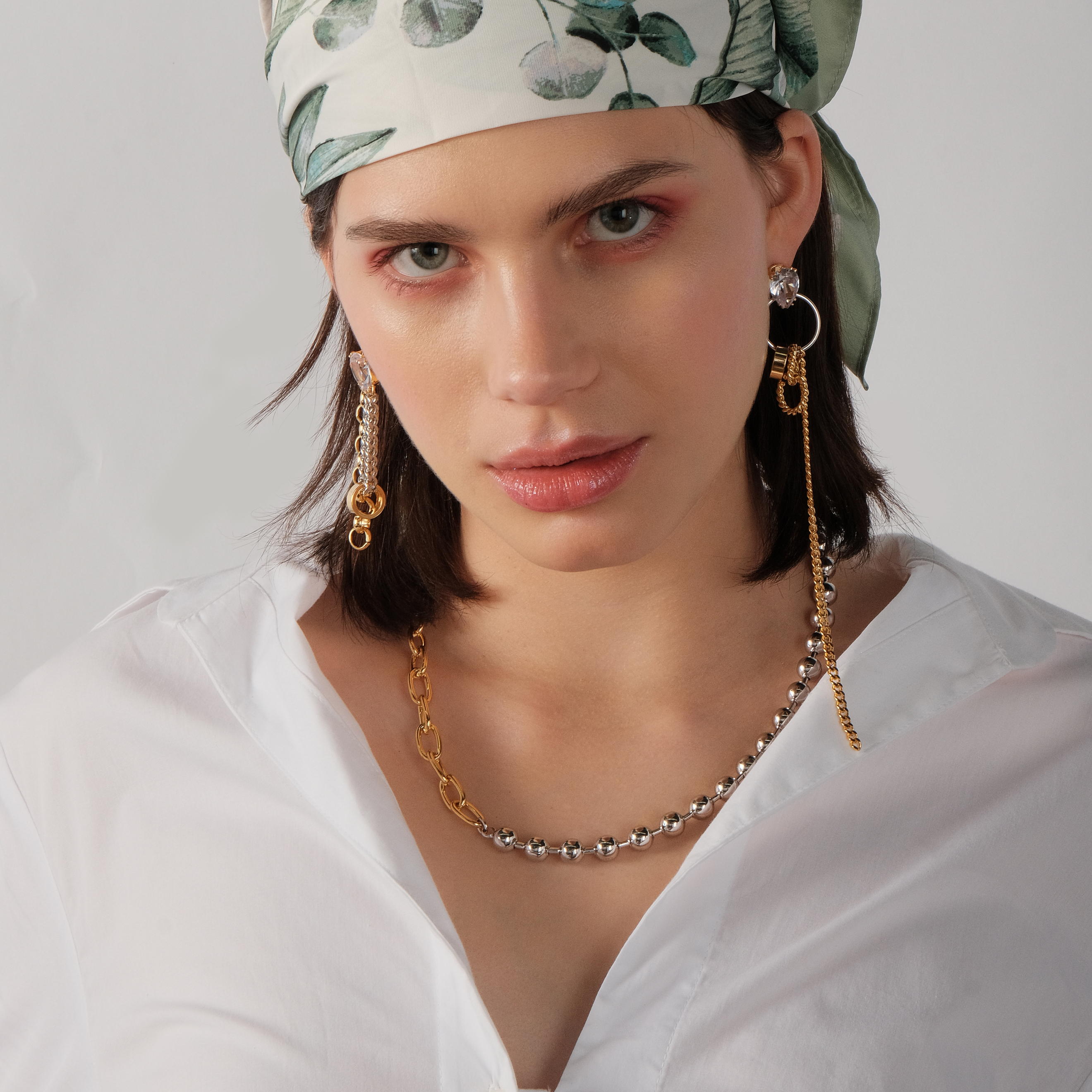 Gold Asymmetric Crystal Chain Earrings