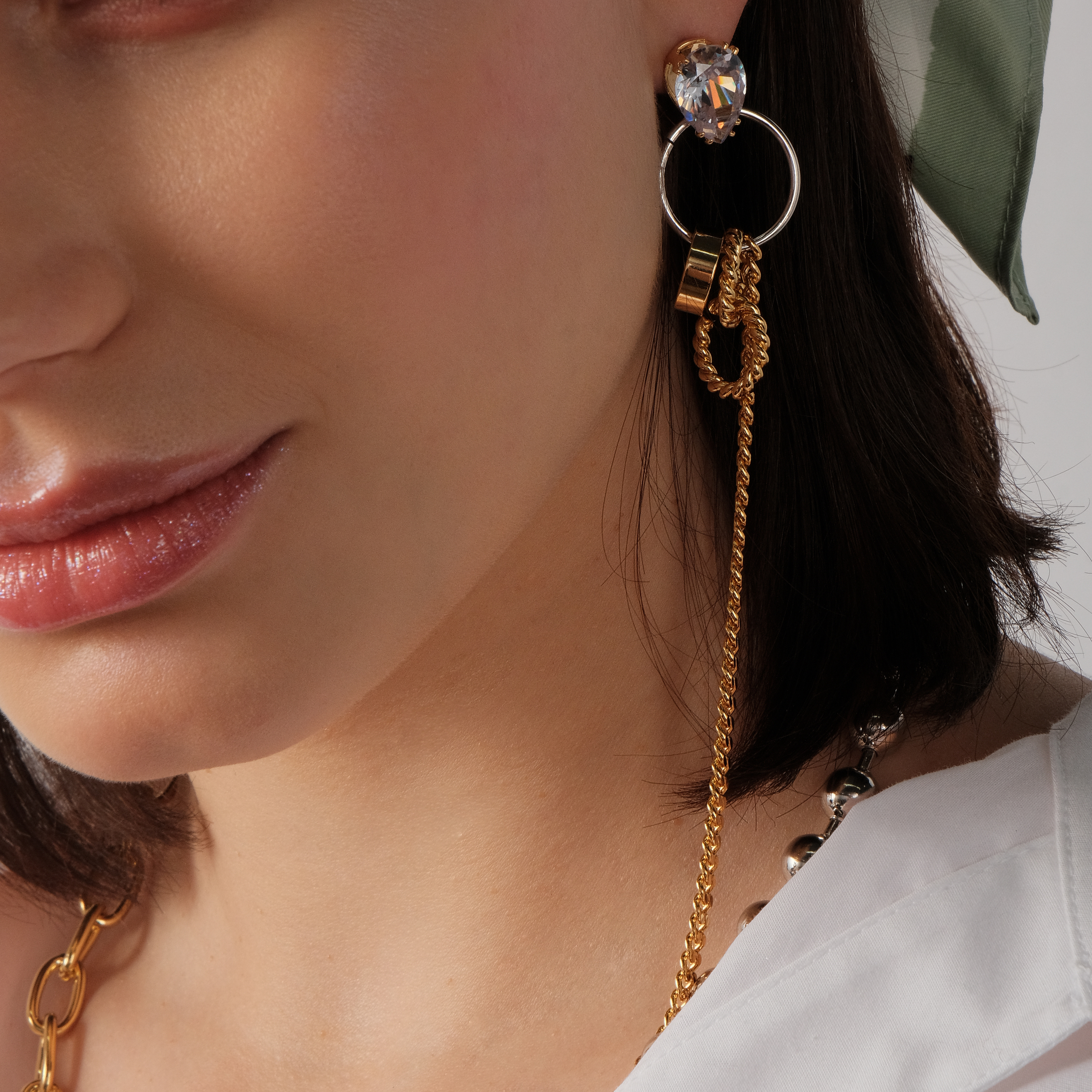 Gold Asymmetric Crystal Chain Earrings