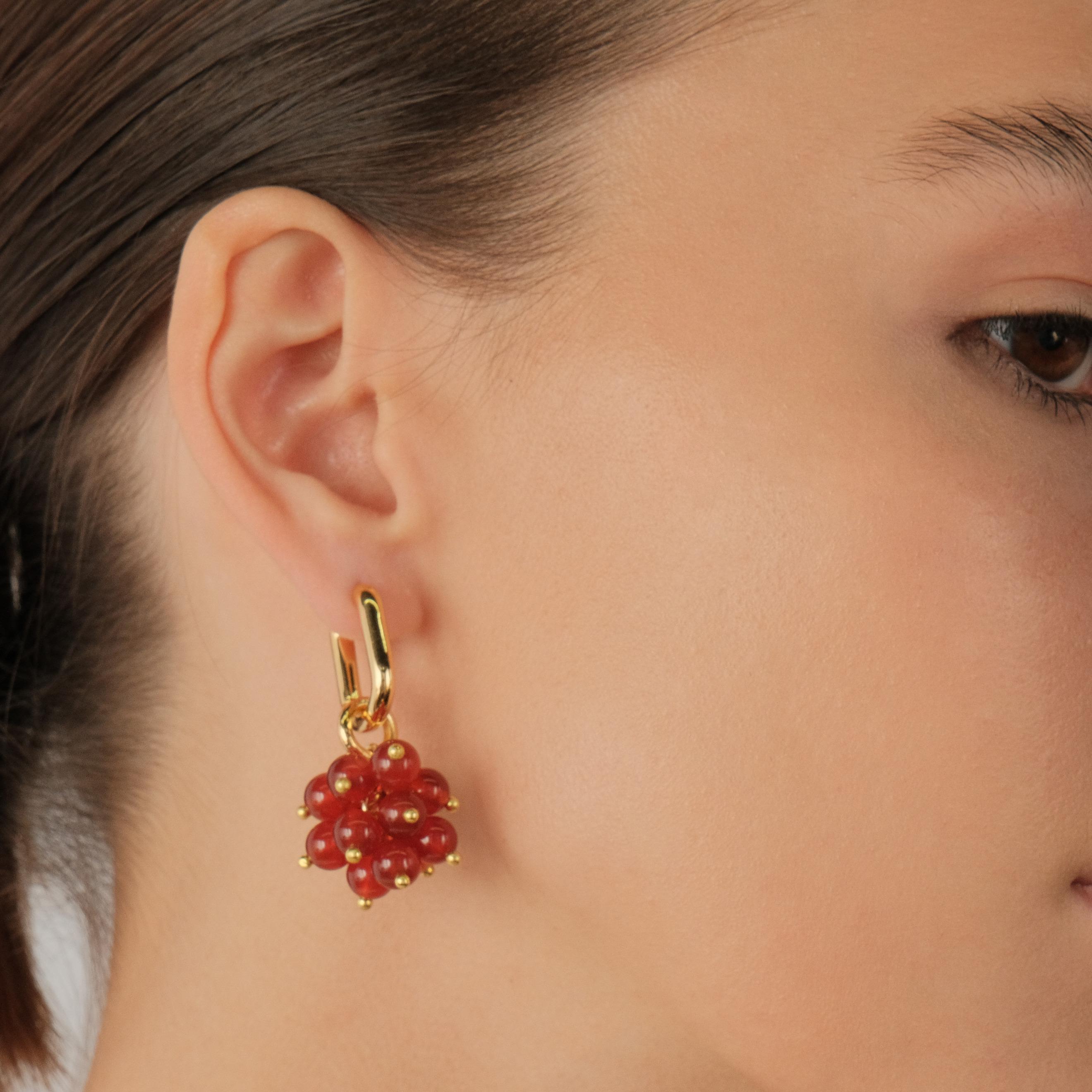 Earrings with red agate