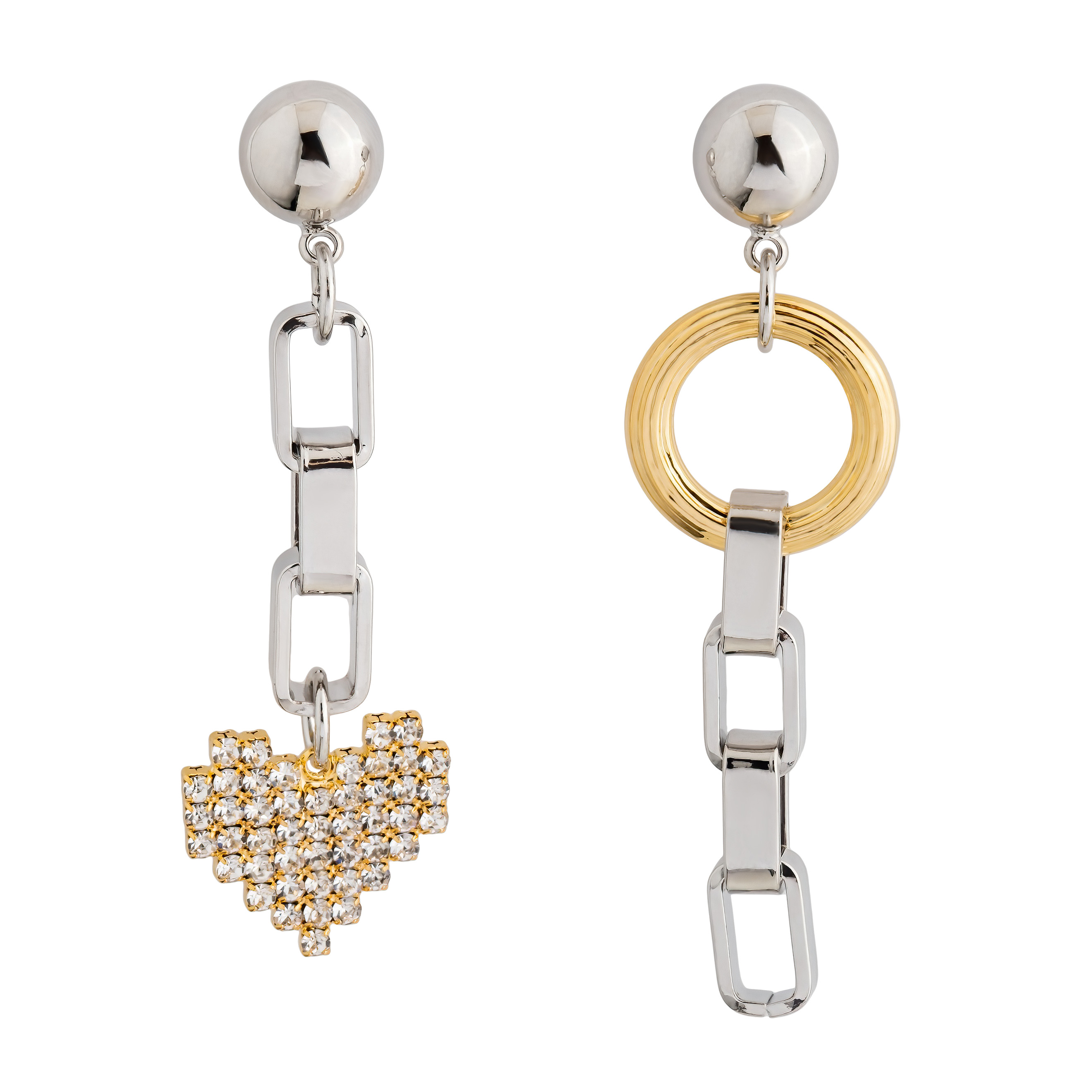 earrings with a heart with crystals and a circle