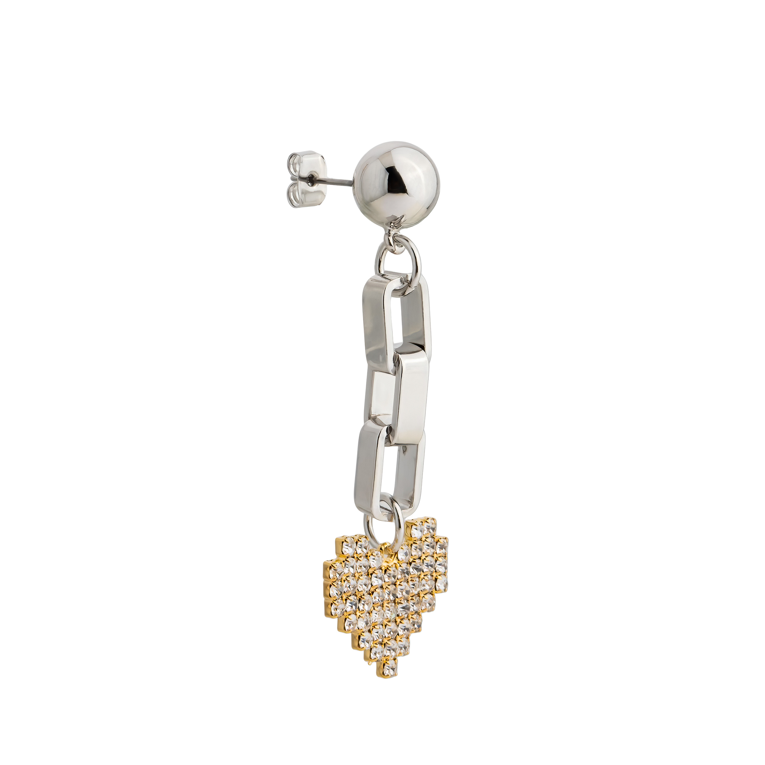 earrings with a heart with crystals and a circle