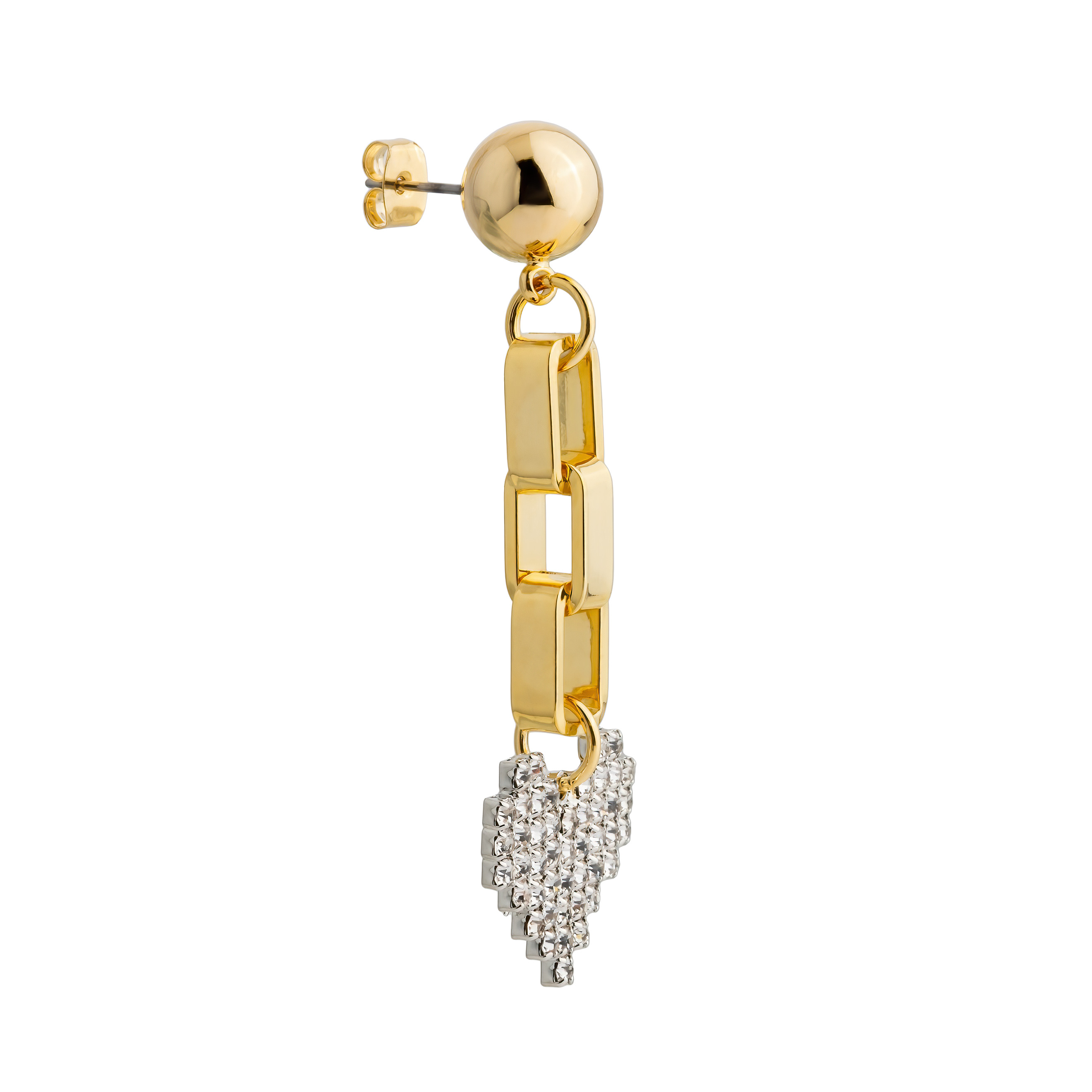 earrings with a silver heart with crystals and a circle