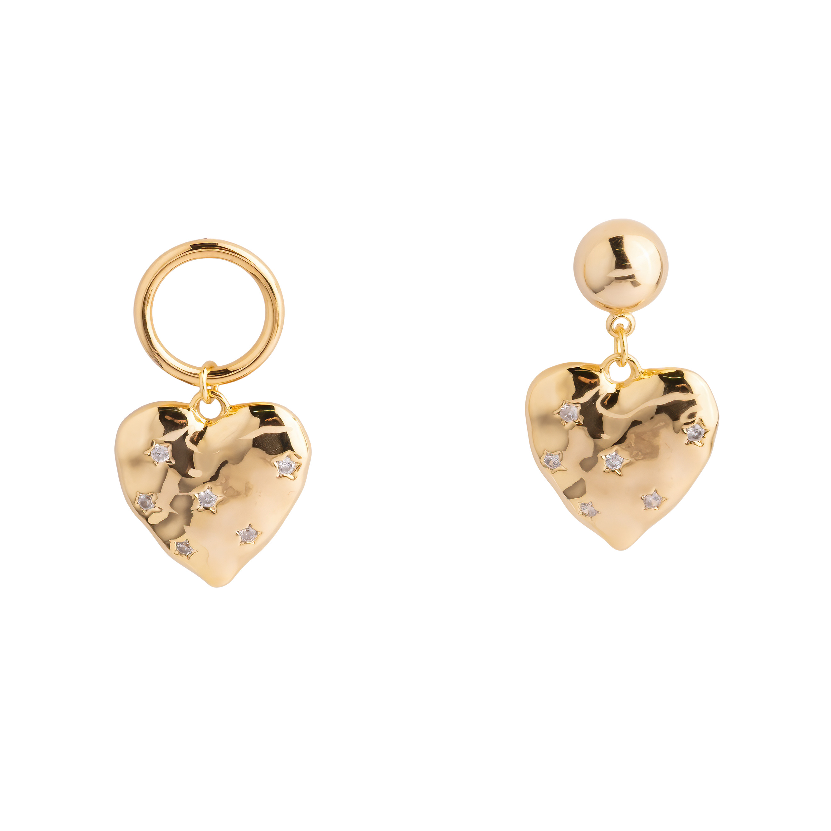 Crumpled Heart Earrings with Crystals
