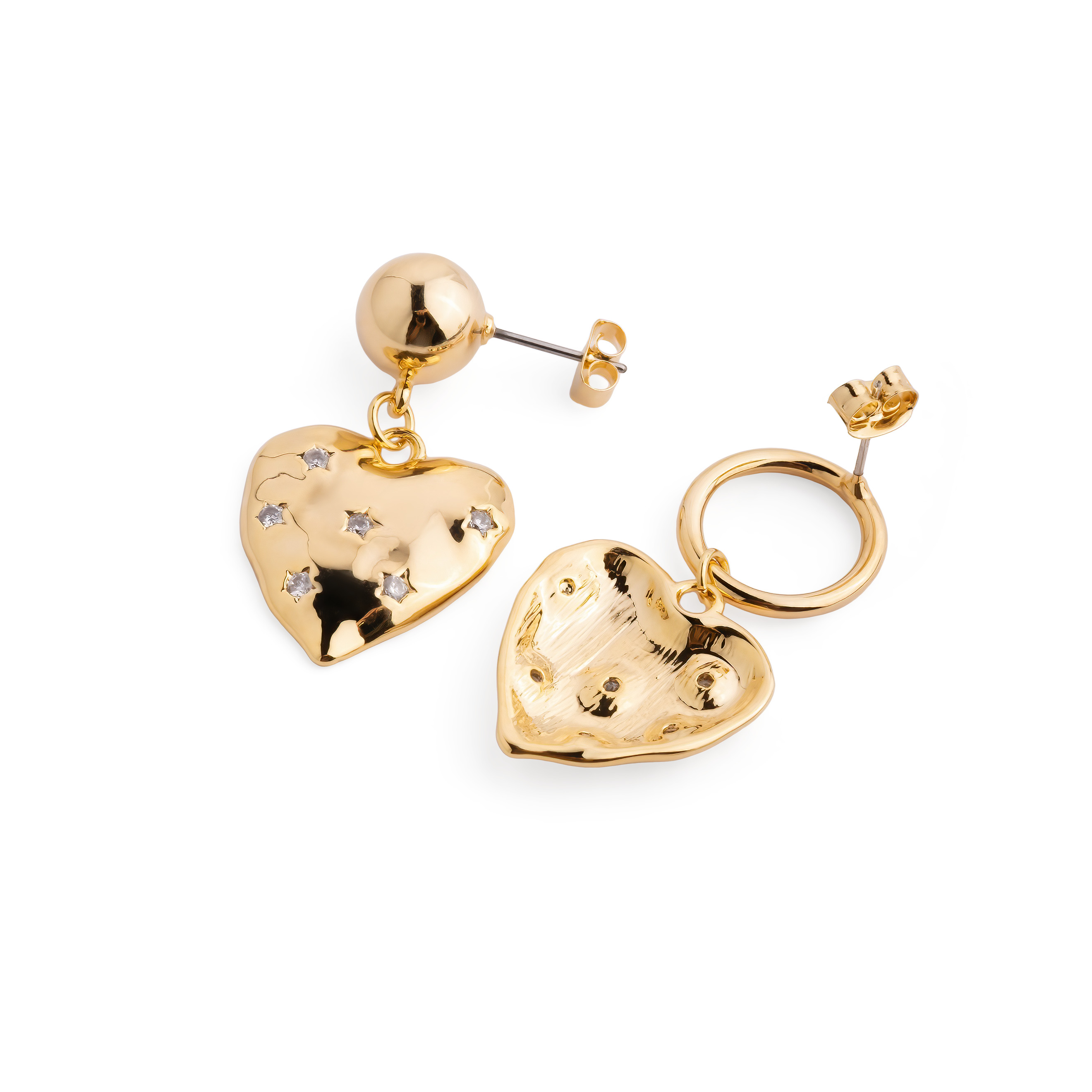 Crumpled Heart Earrings with Crystals