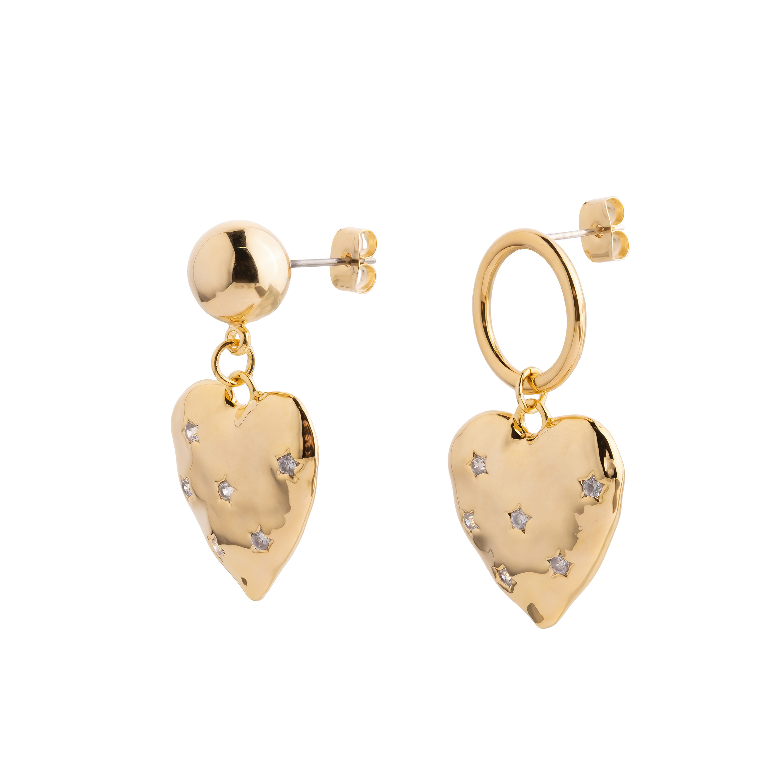 Crumpled Heart Earrings with Crystals