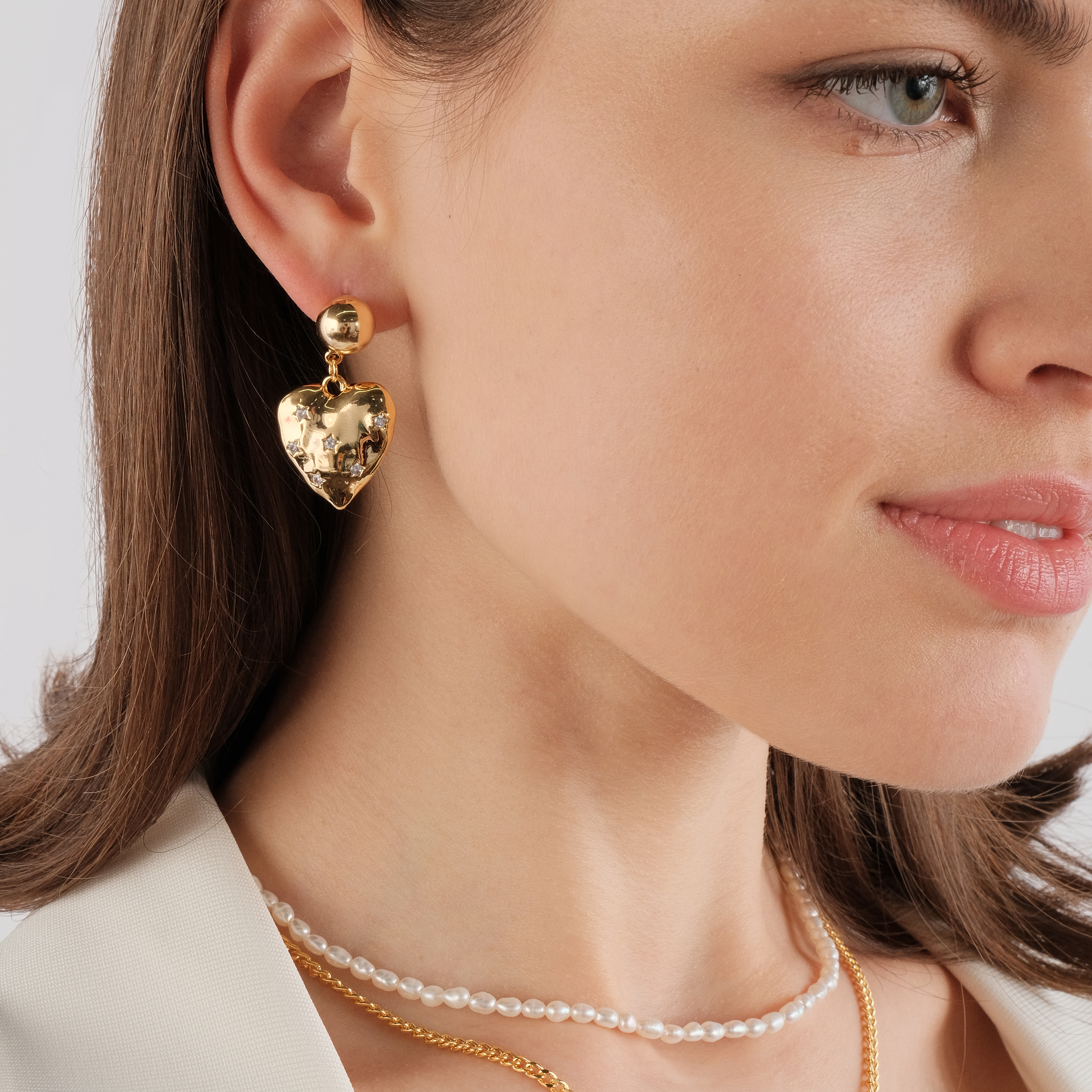 Crumpled Heart Earrings with Crystals