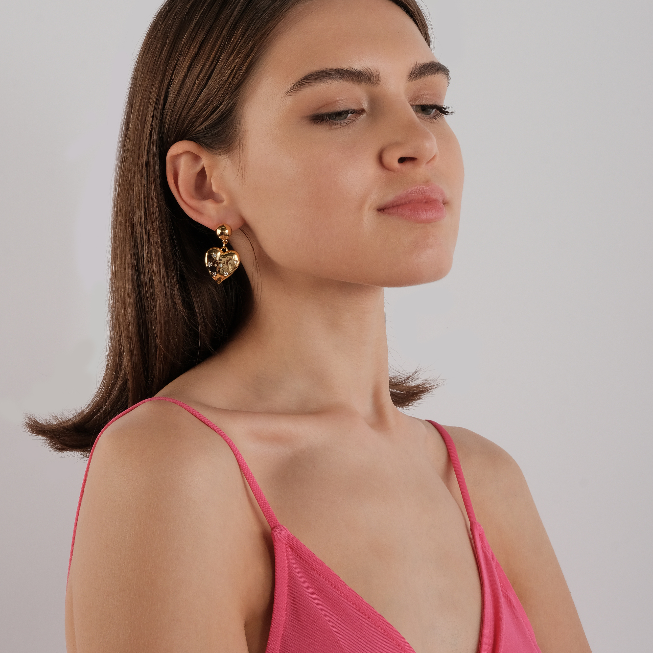 Crumpled Heart Earrings with Crystals