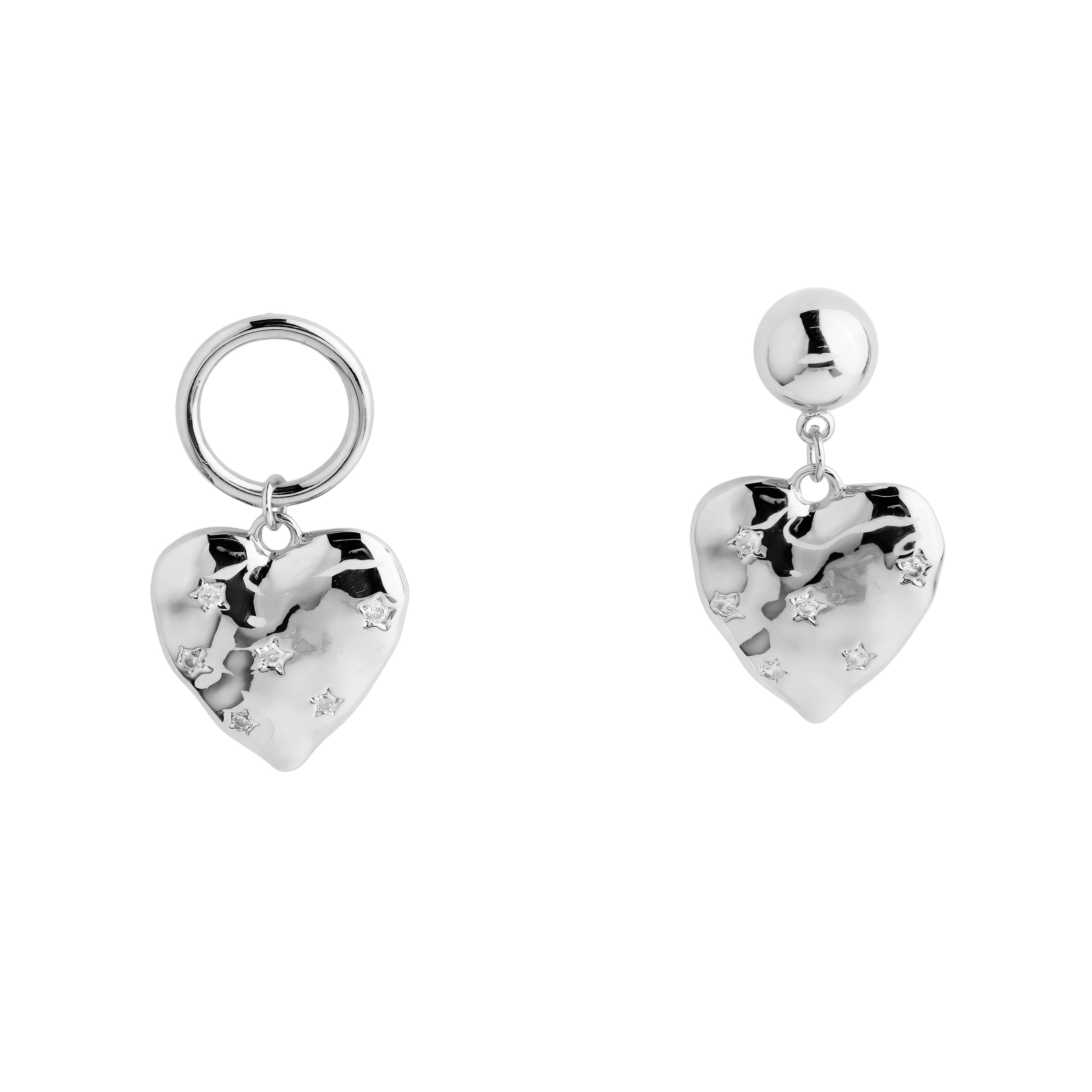 Crumpled Heart Earrings with Crystals