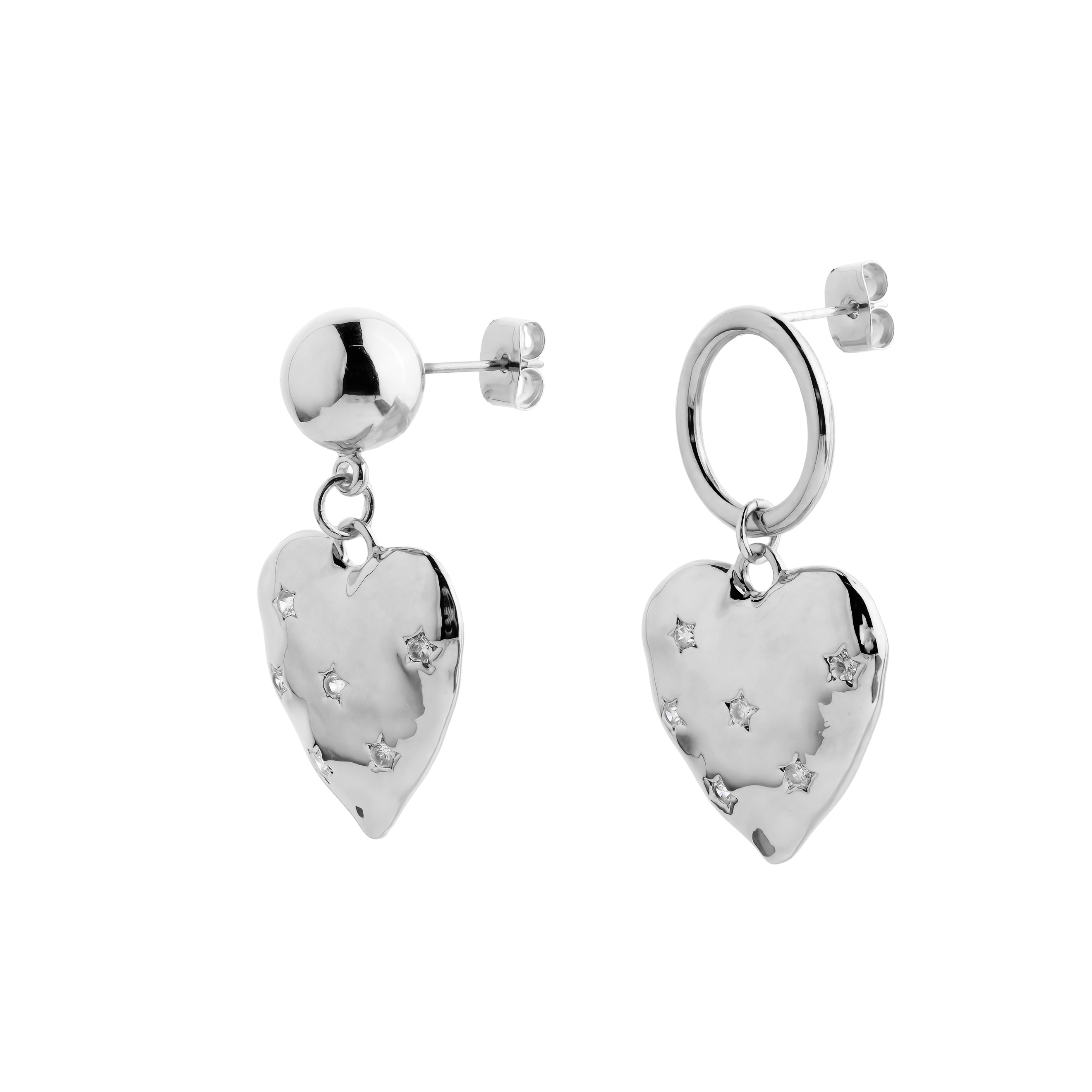 Crumpled Heart Earrings with Crystals