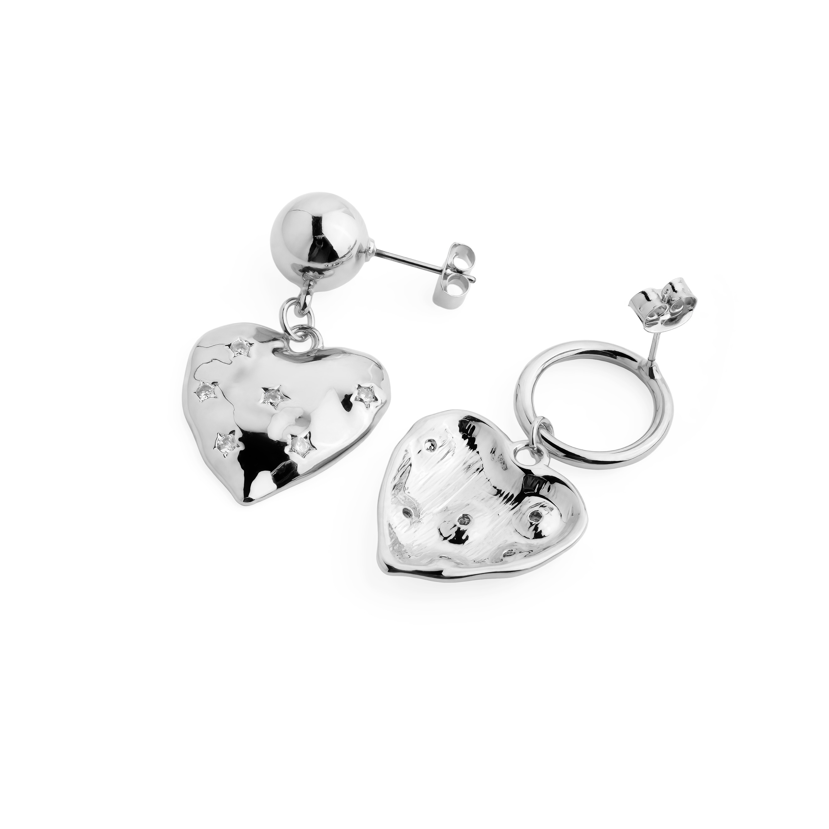 Crumpled Heart Earrings with Crystals
