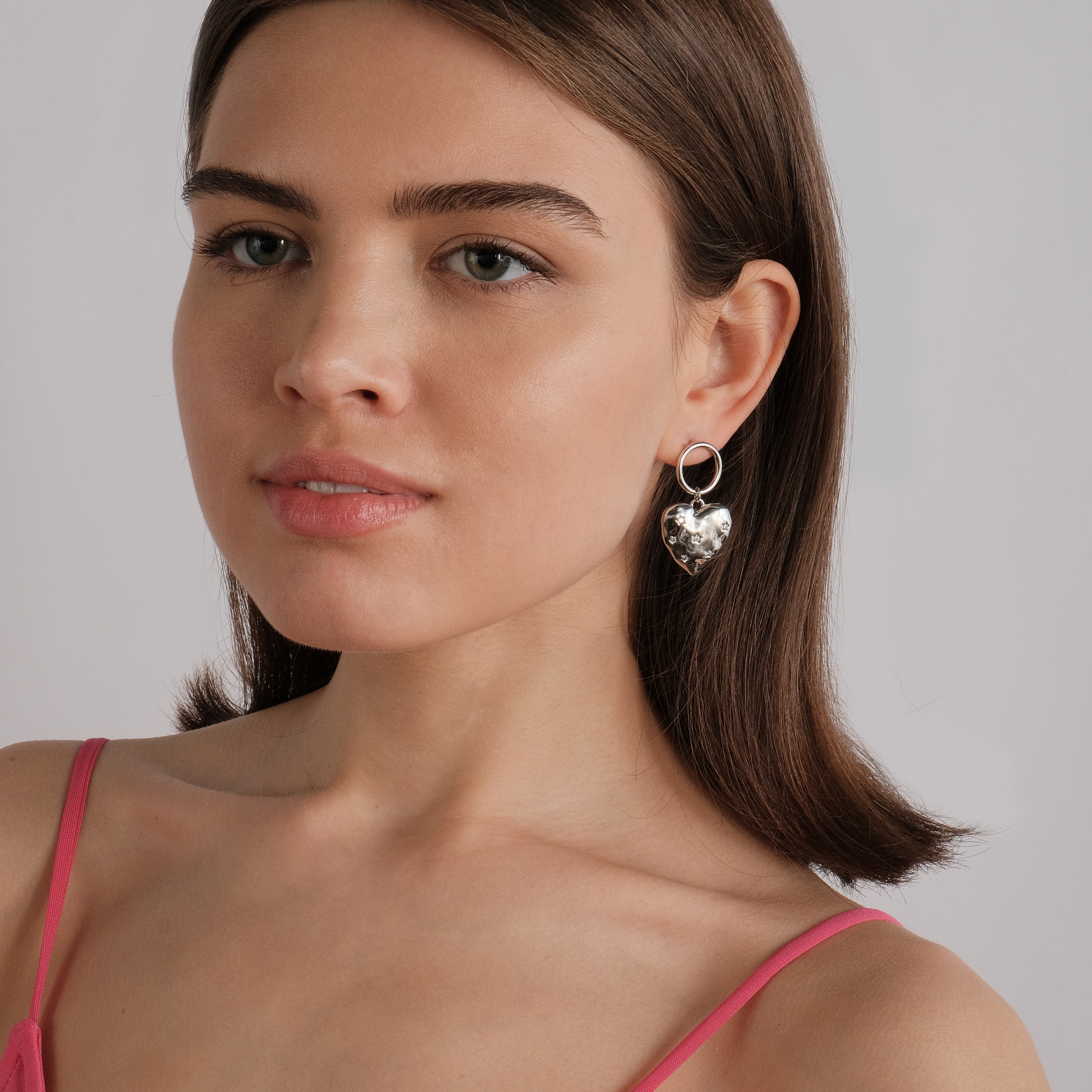 Crumpled Heart Earrings with Crystals
