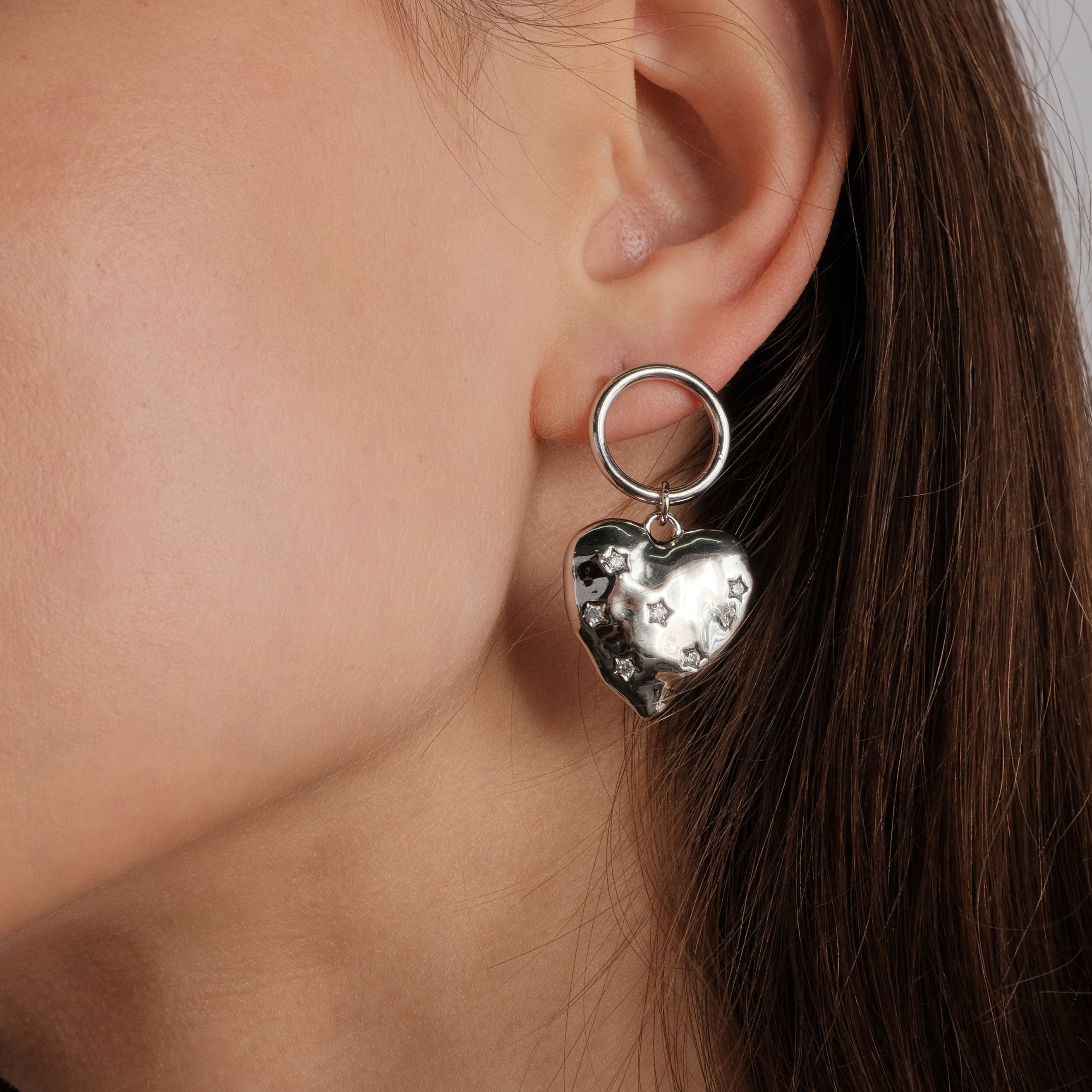 Crumpled Heart Earrings with Crystals