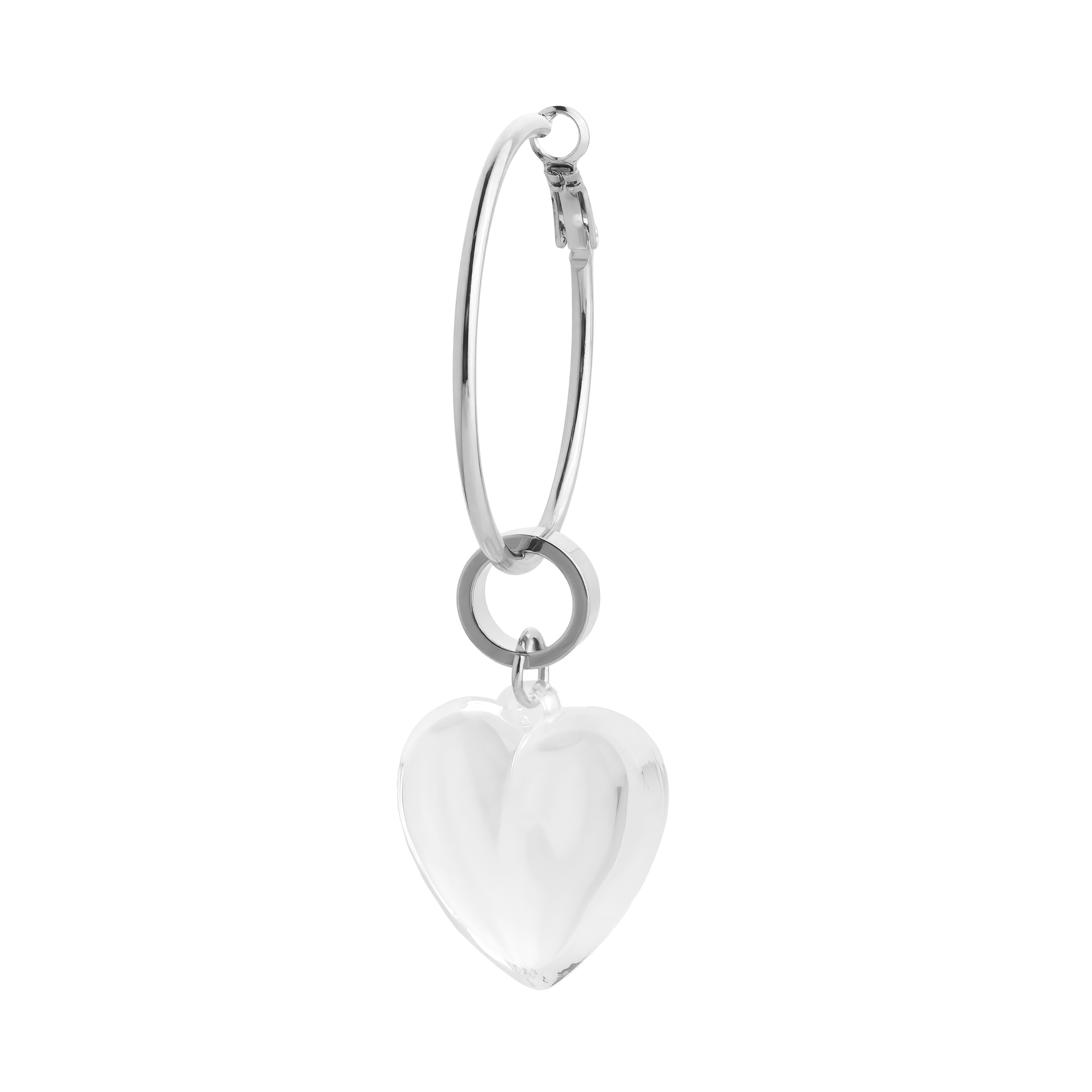 asymmetric earrings with a heart and a crystal pendant
