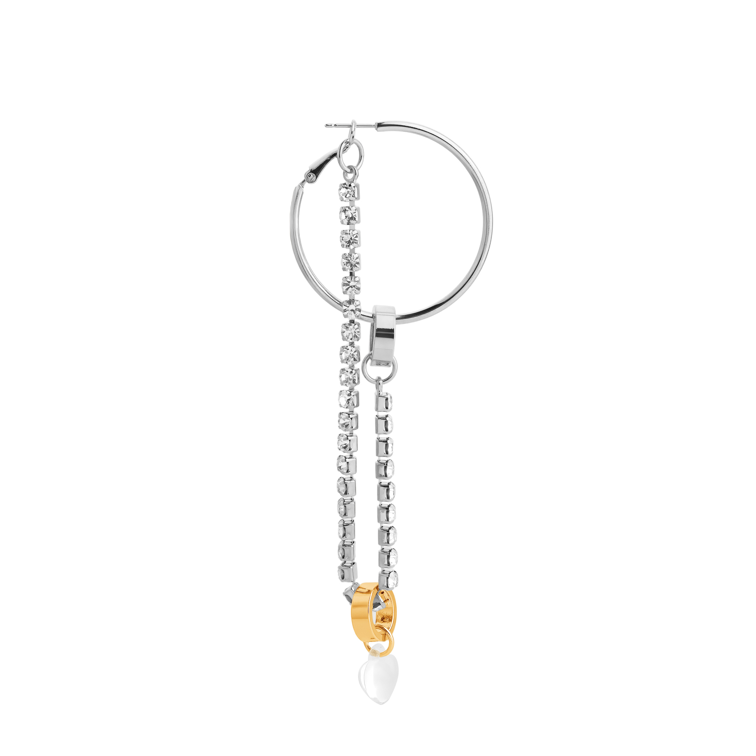 asymmetric earrings with a heart and a crystal pendant