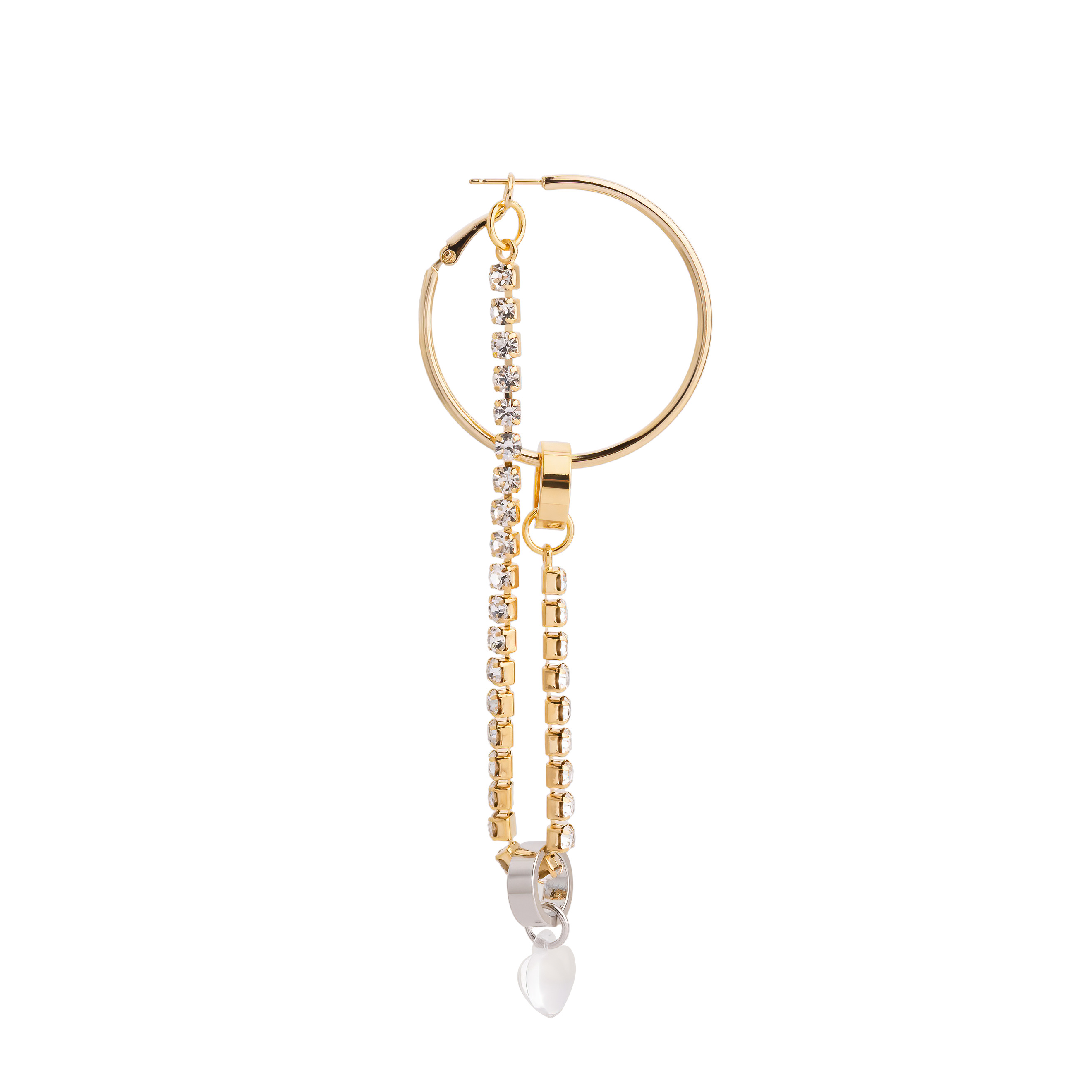 asymmetric earrings with a heart and a crystal pendant