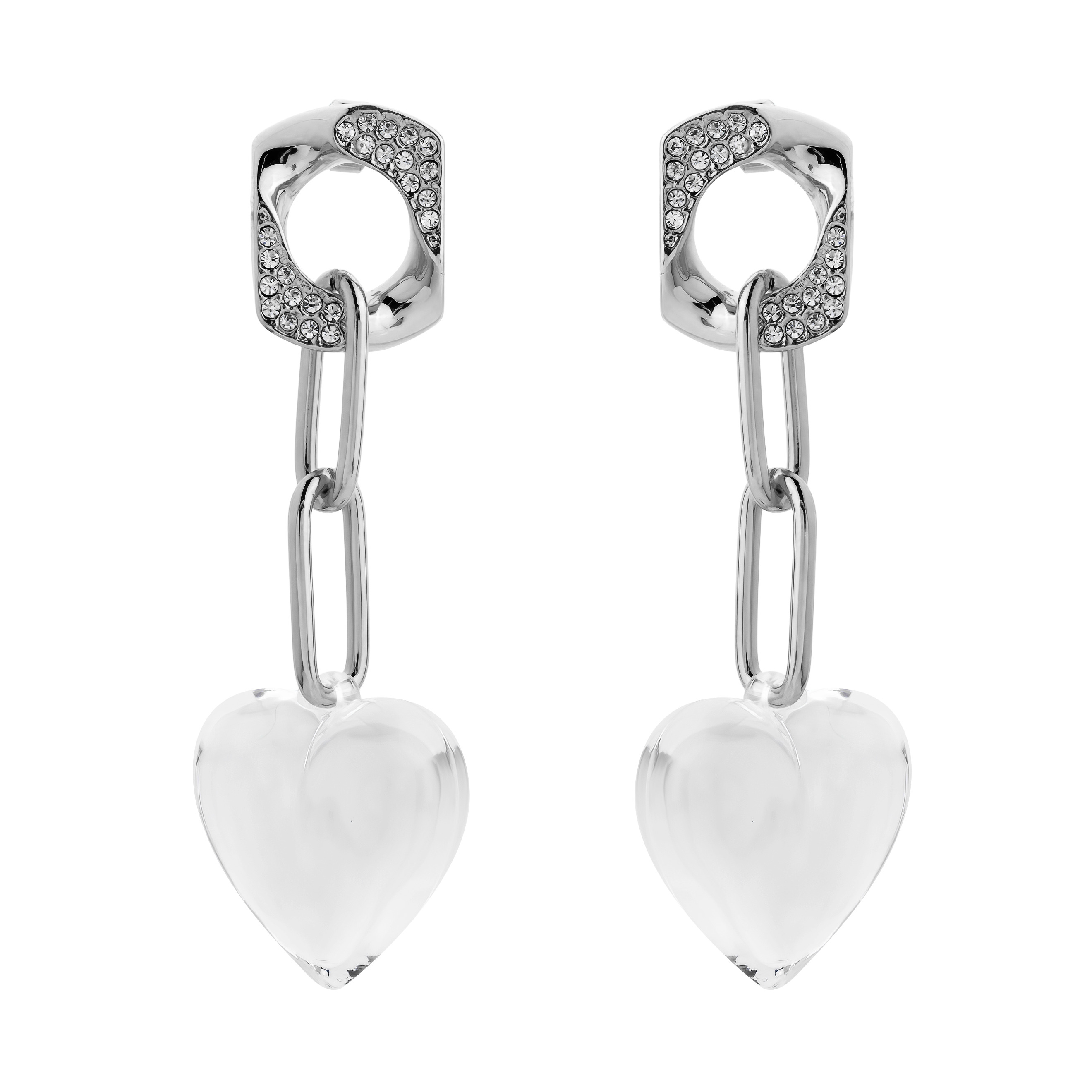 earrings with crystals and transparent hearts