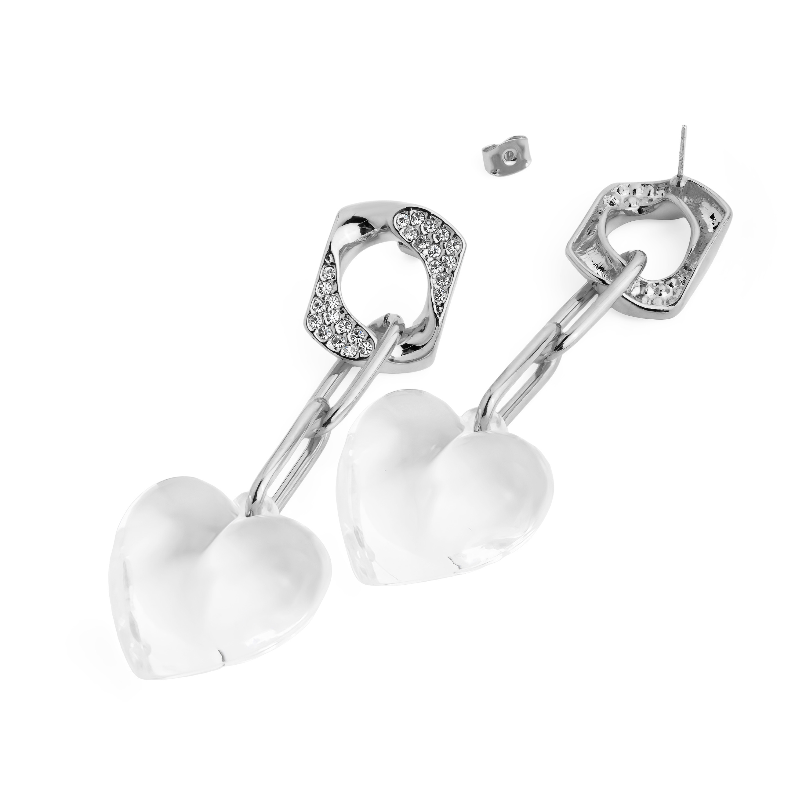 earrings with crystals and transparent hearts
