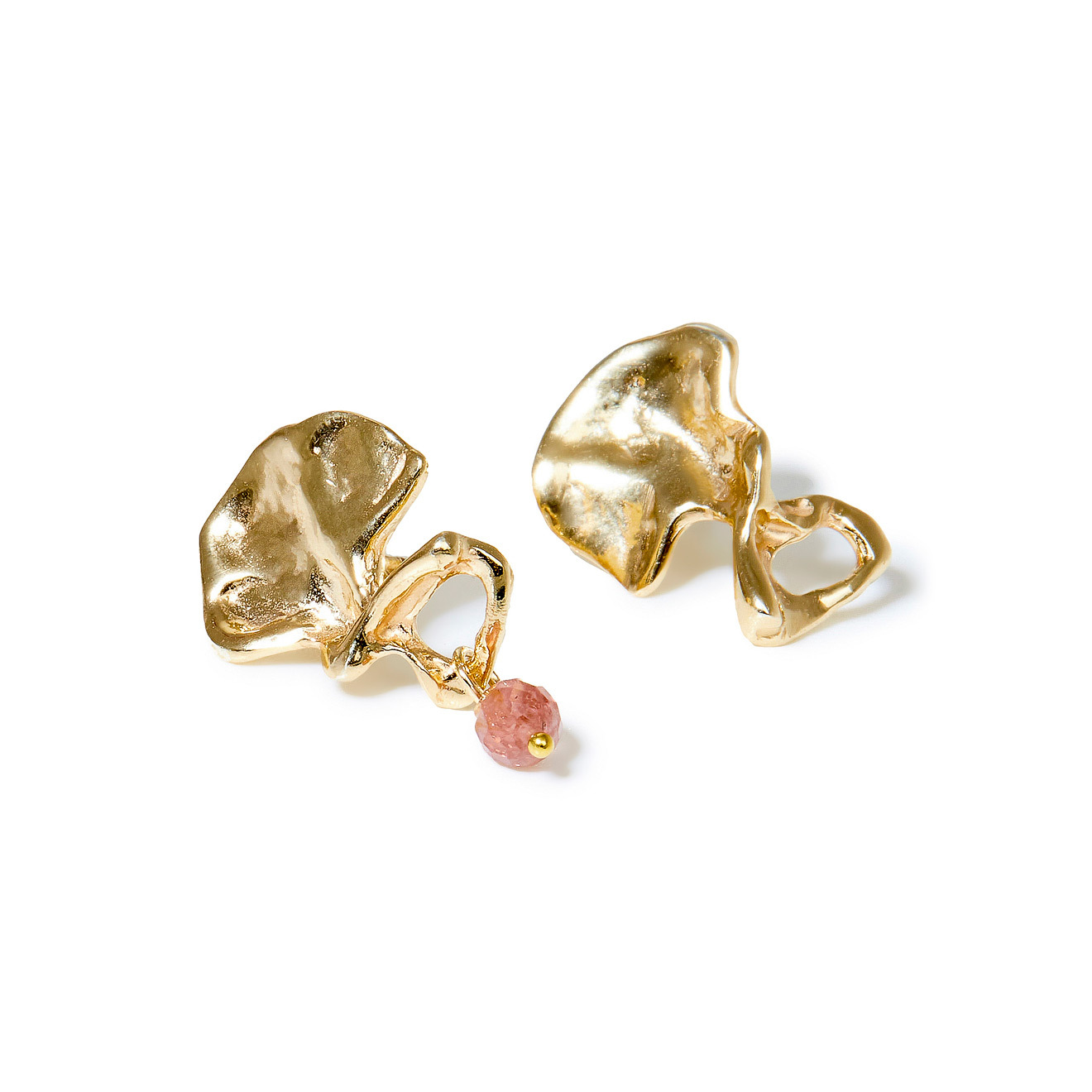 Gold-plated asymmetric earrings with light pink tourmaline