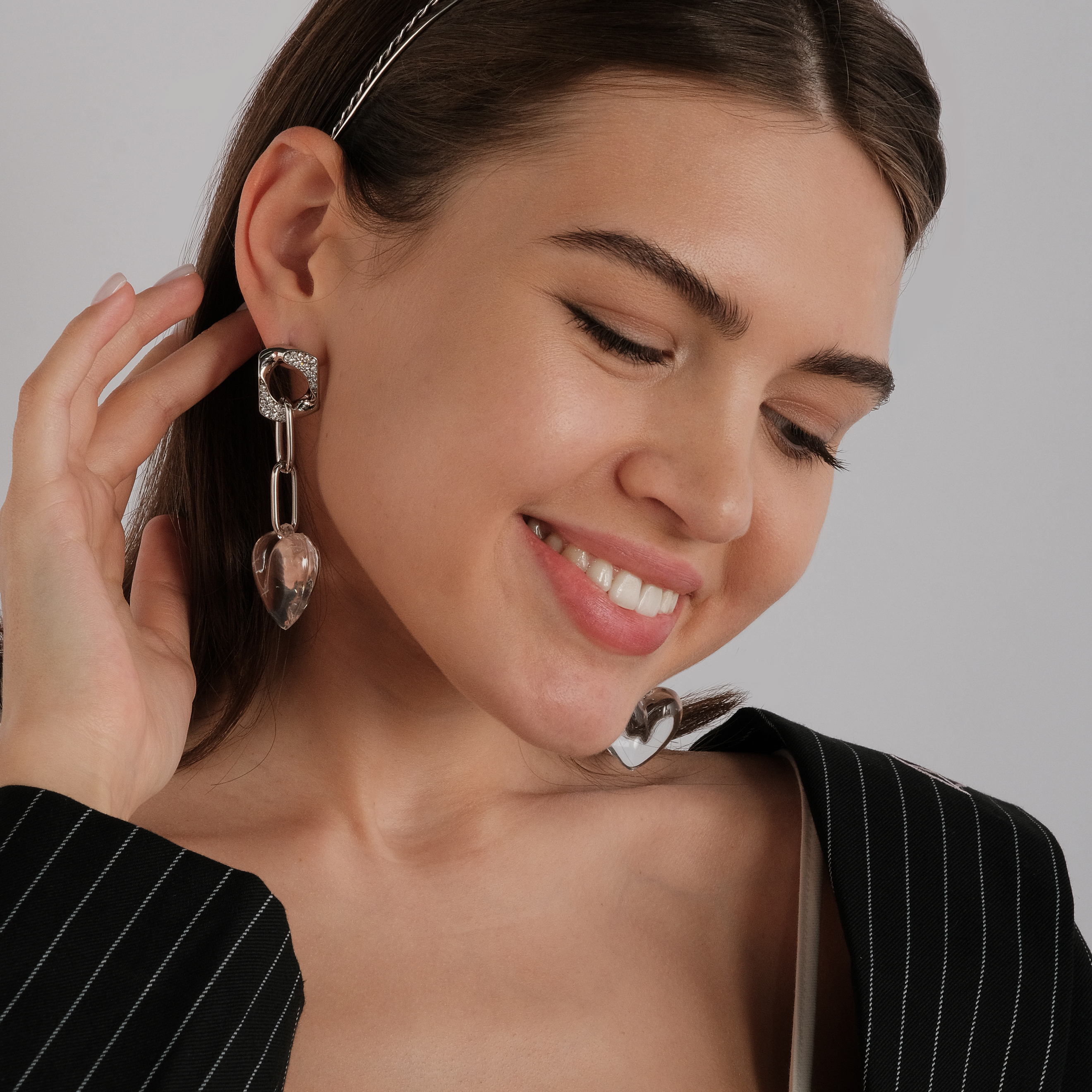 earrings with crystals and transparent hearts