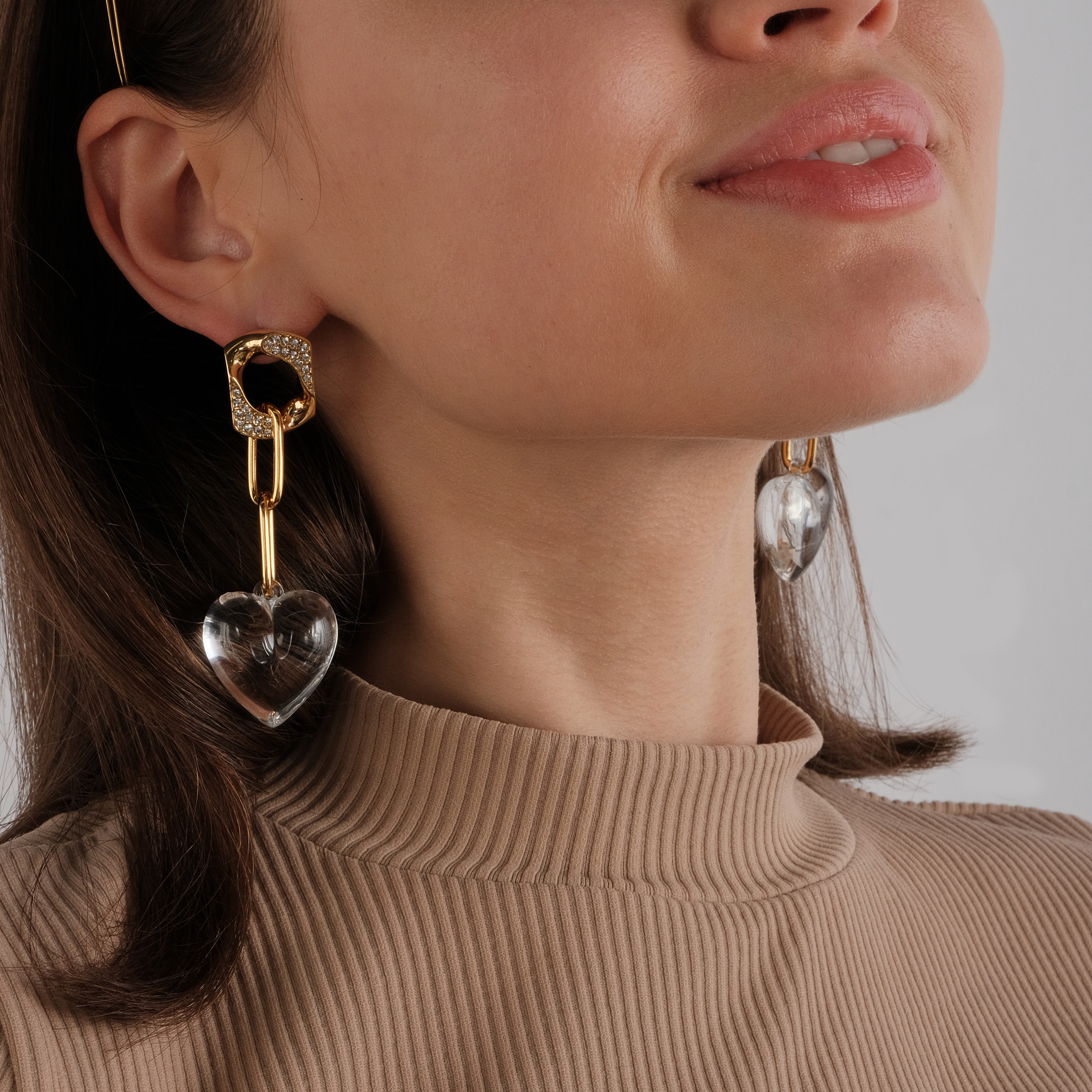 earrings with crystals and hearts