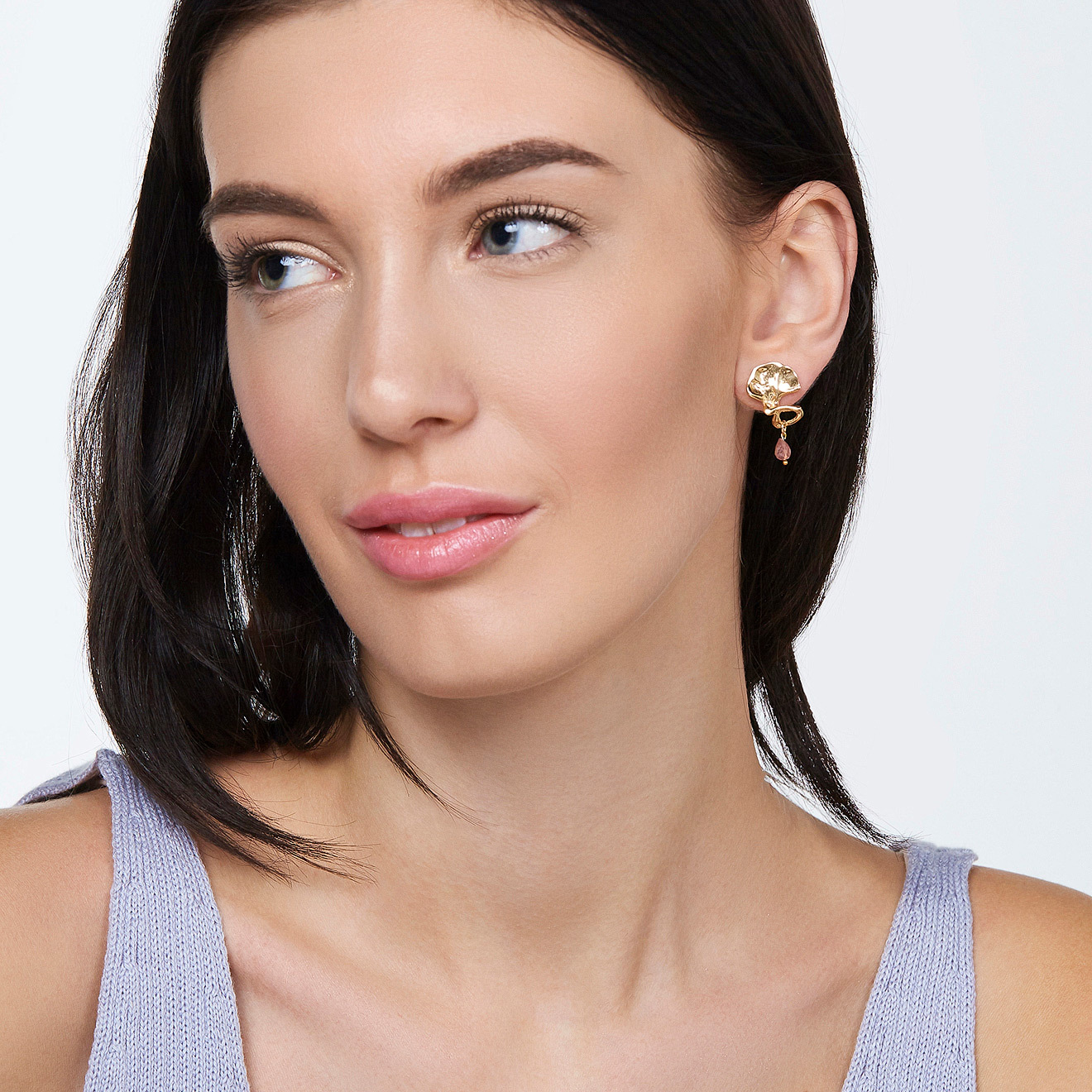 Gold-plated asymmetric earrings with light pink tourmaline