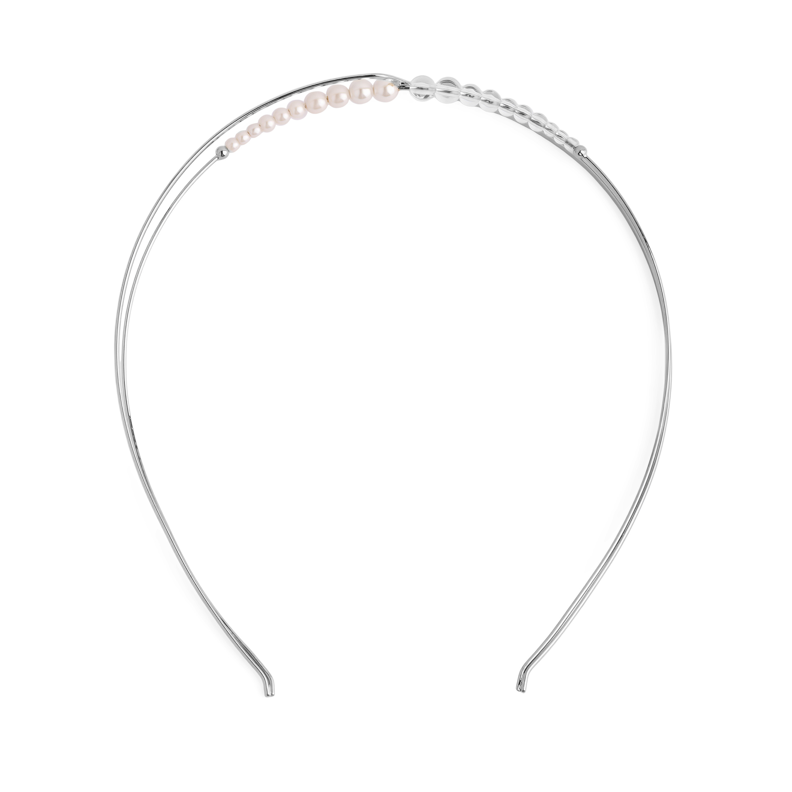 Silver thin bezel with pearl and transparent beads
