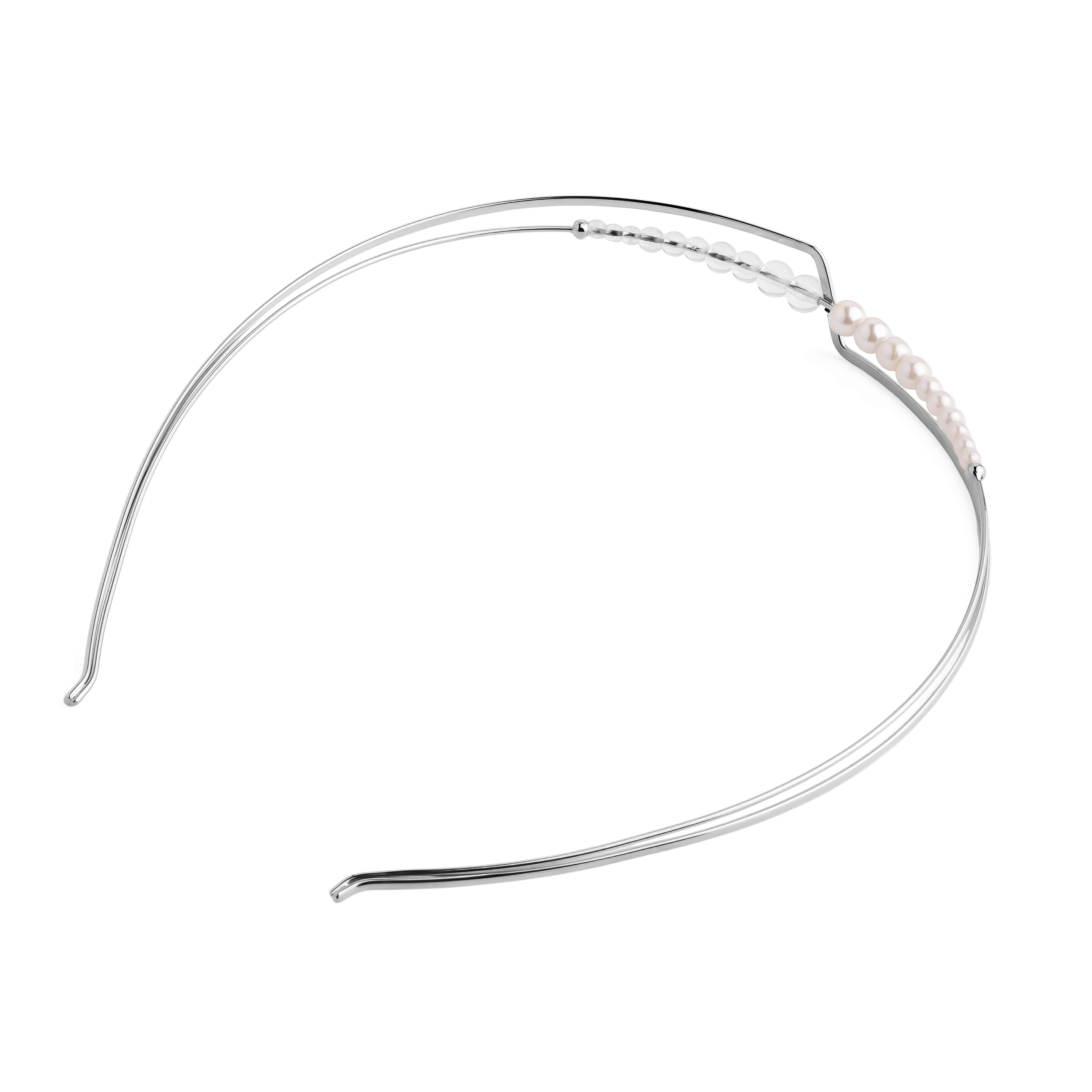 Silver thin bezel with pearl and transparent beads
