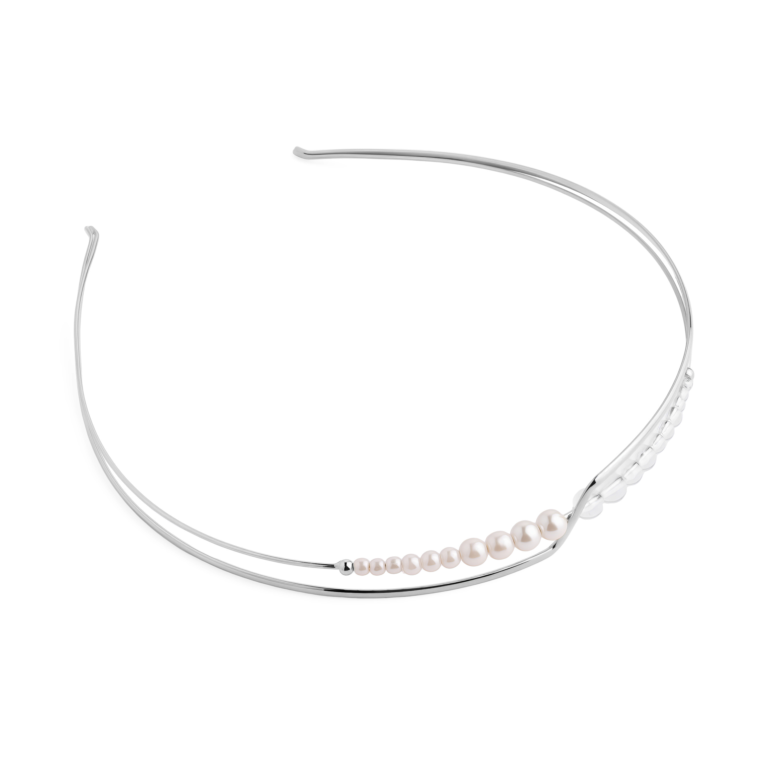 Silver thin bezel with pearl and transparent beads