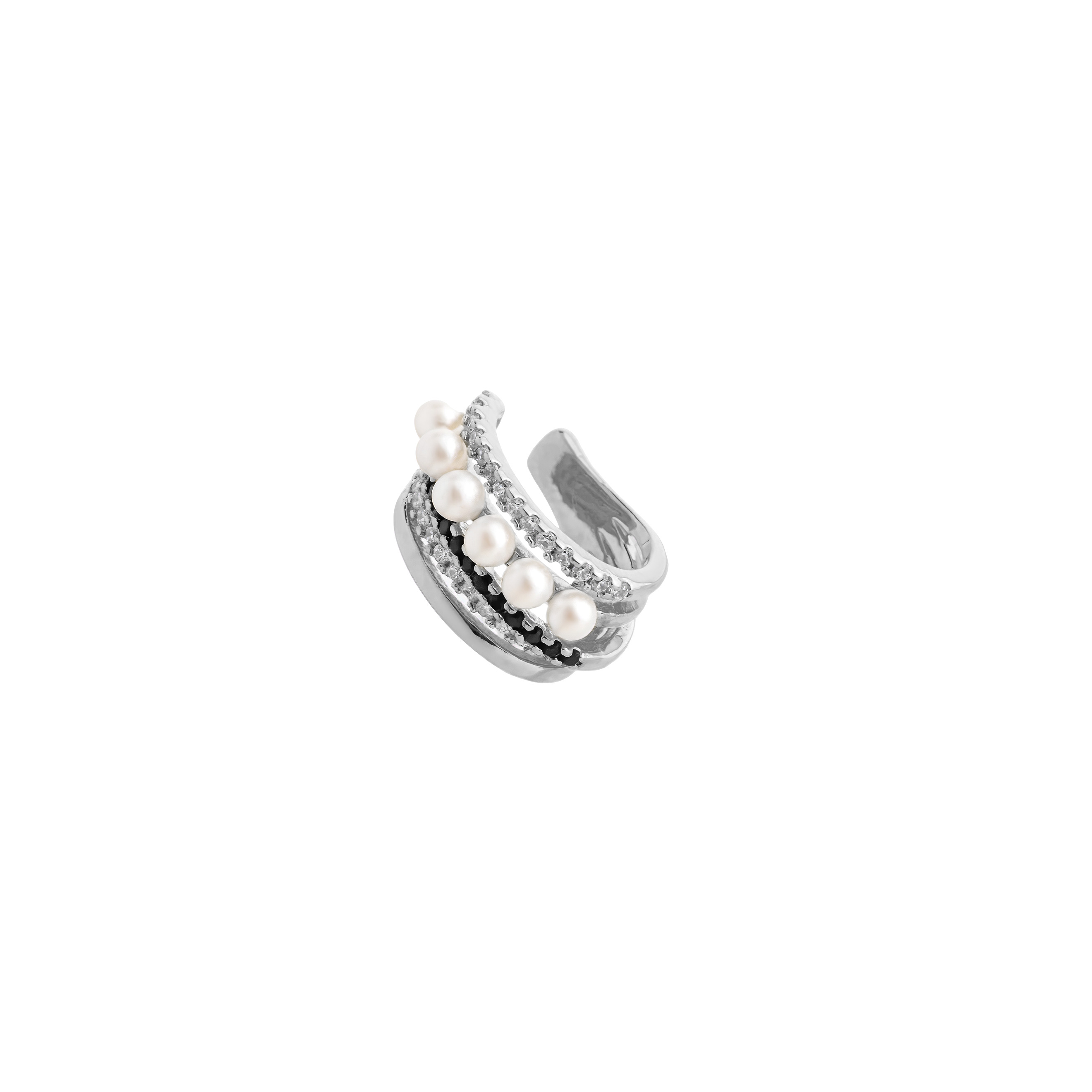 Silver multi-layered cuff with crystals and pearls