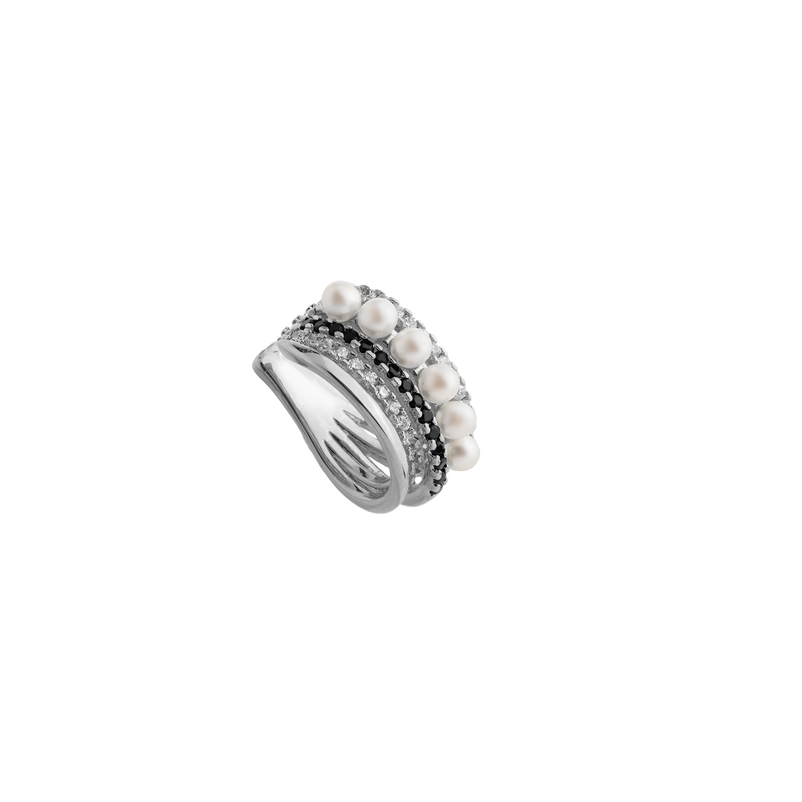 Silver multi-layered cuff with crystals and pearls