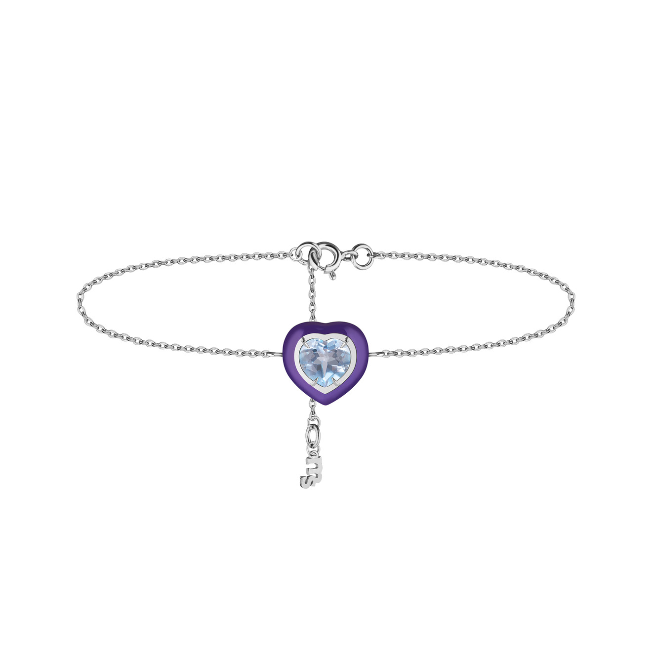 Moonka Тонкий браслет из серебра с голубым топазом и фиолетовой эмалью