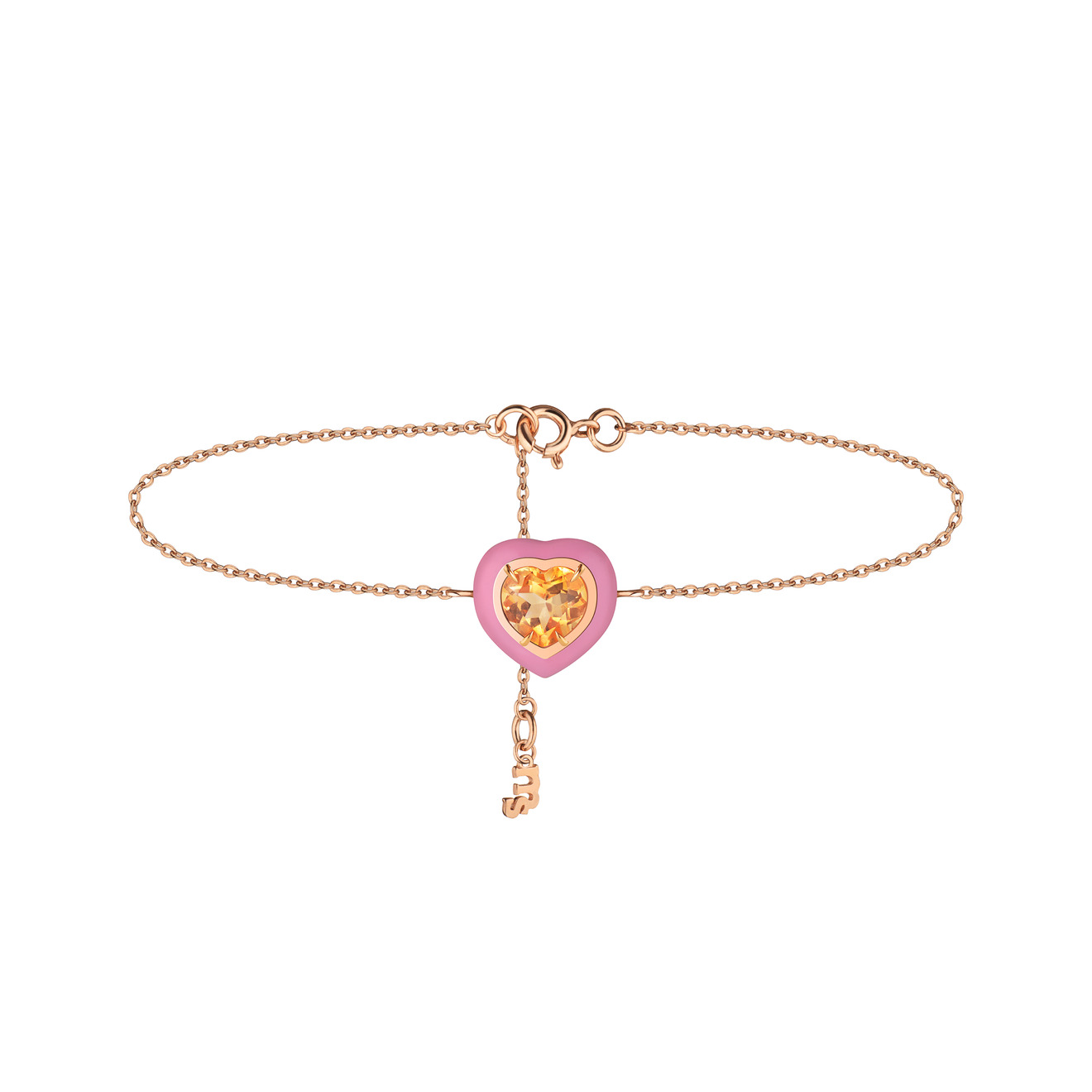 Moonka Позолоченный браслет из серебра с цитрином и розовой эмалью moonka ожерелье из серебра с горным хрусталем и черной эмалью