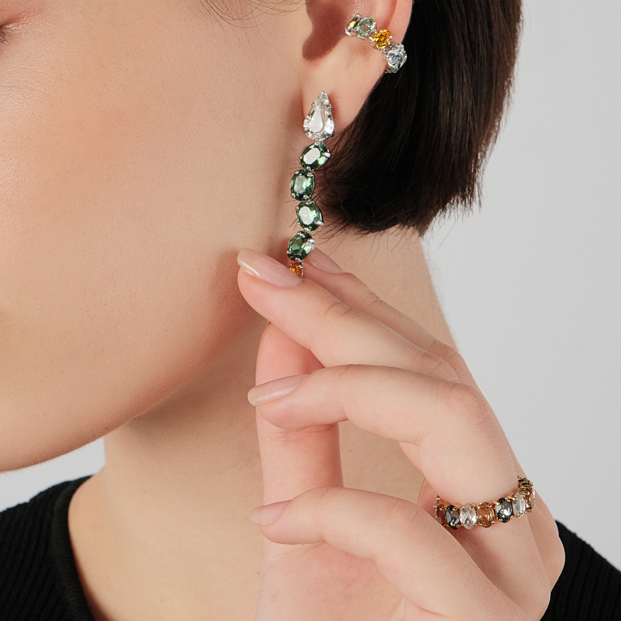 Серебристый кафф с кристаллами Swarovski Yellow Snake